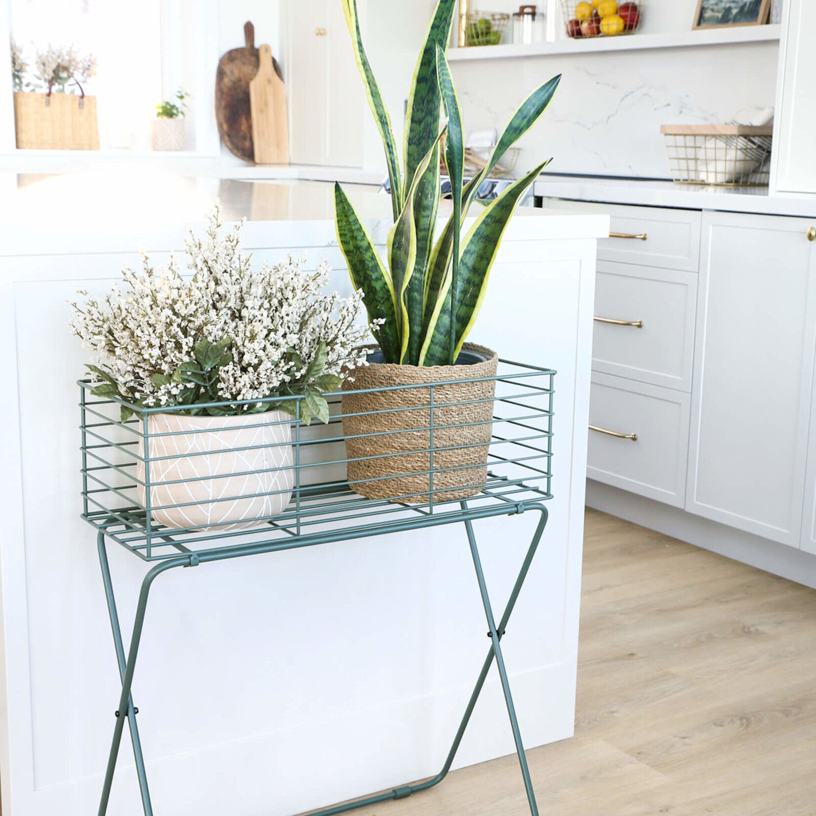 Plant Stand, Wire Basket Green M 25 in