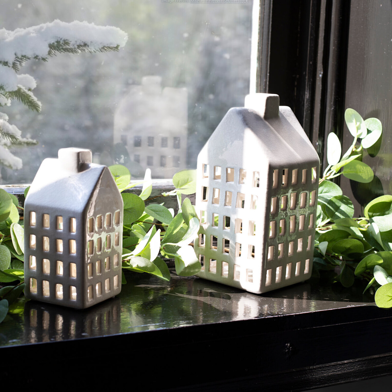 Candle Holder, House White 6.5 in