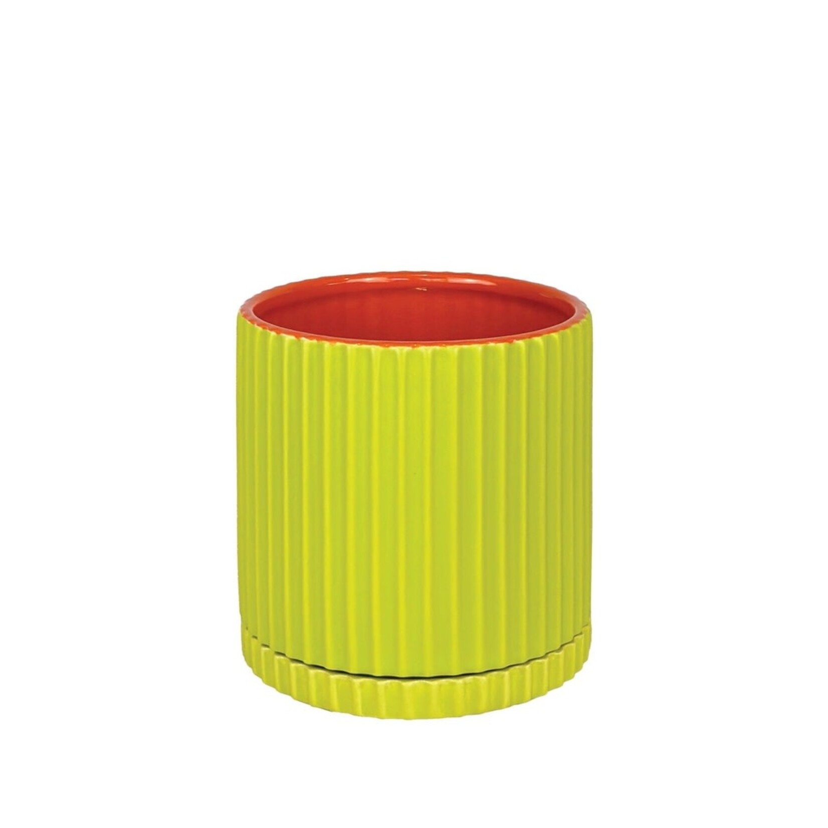 Pot, Caris Green/Orange Round w/ Saucer