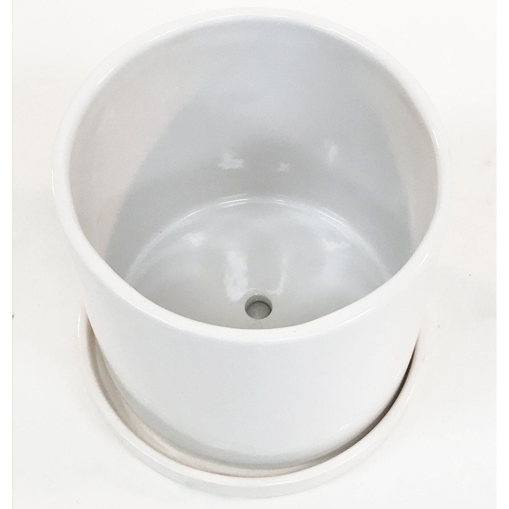 Pot, Gloss White Cylinder w/ Saucer