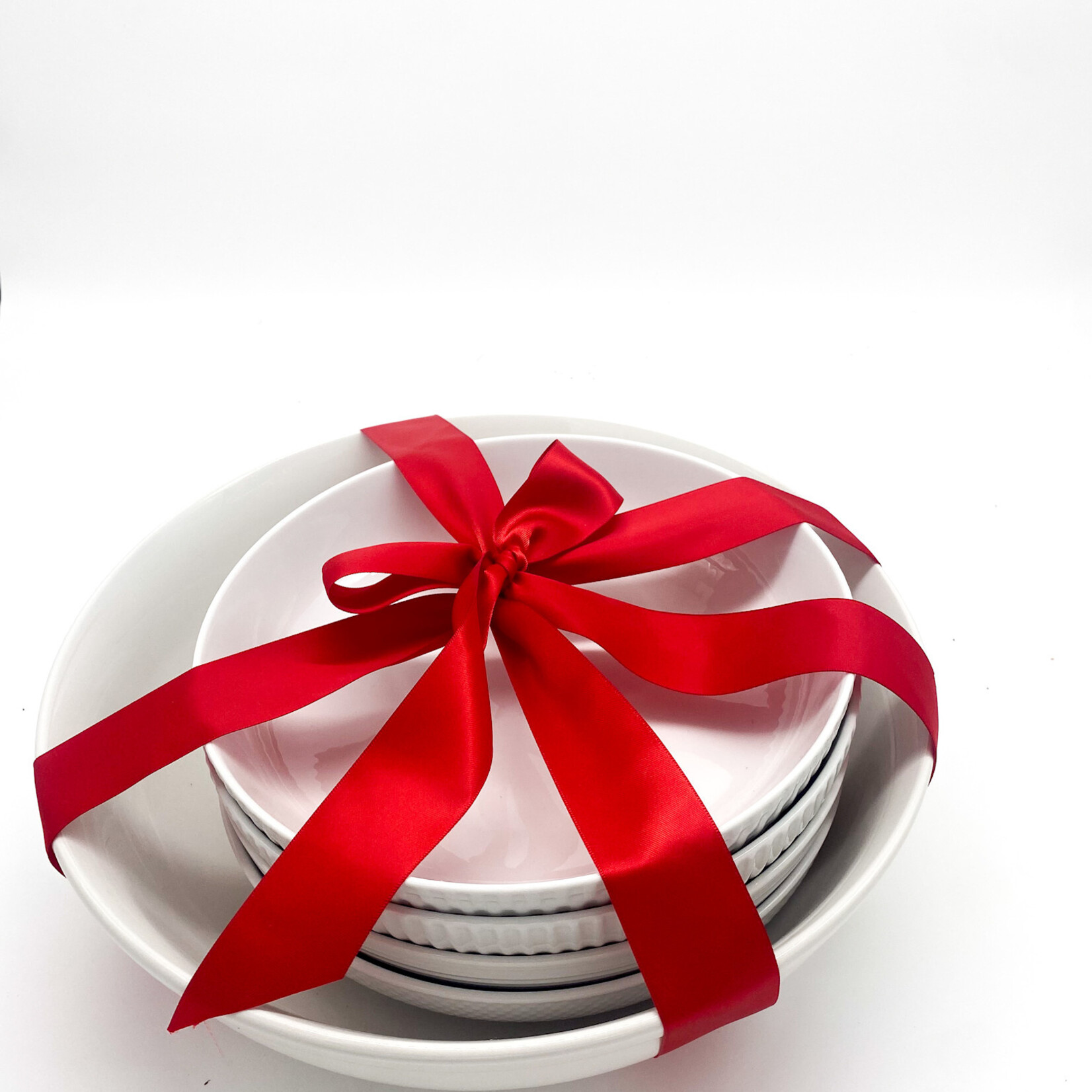 Pasta Serving Set, Wh Embossed 5pc