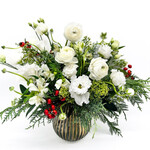 Seasonal Arrangement, All is Bright in Gold Stripe Vase