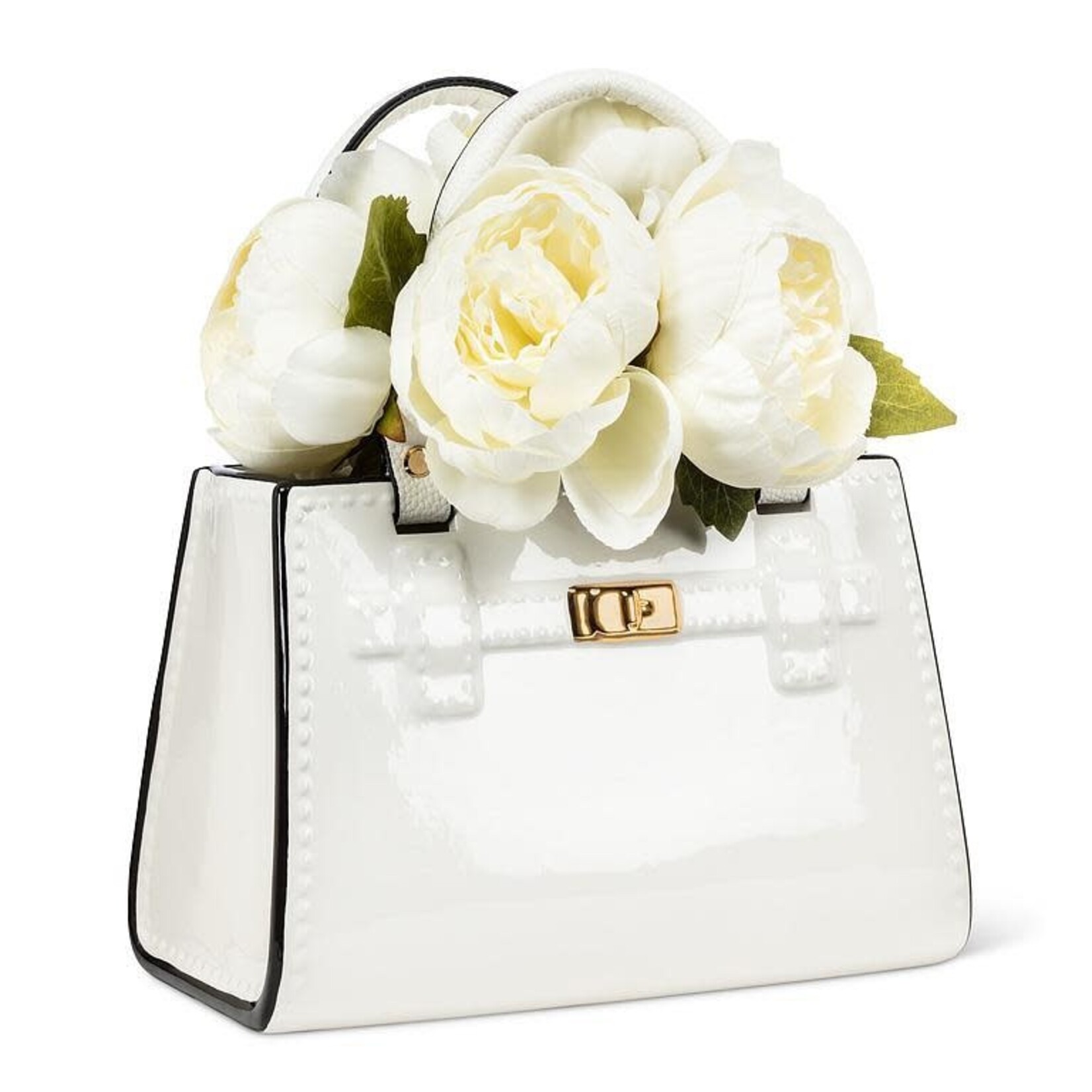 Vase, Handbag White Ceramic 9 in