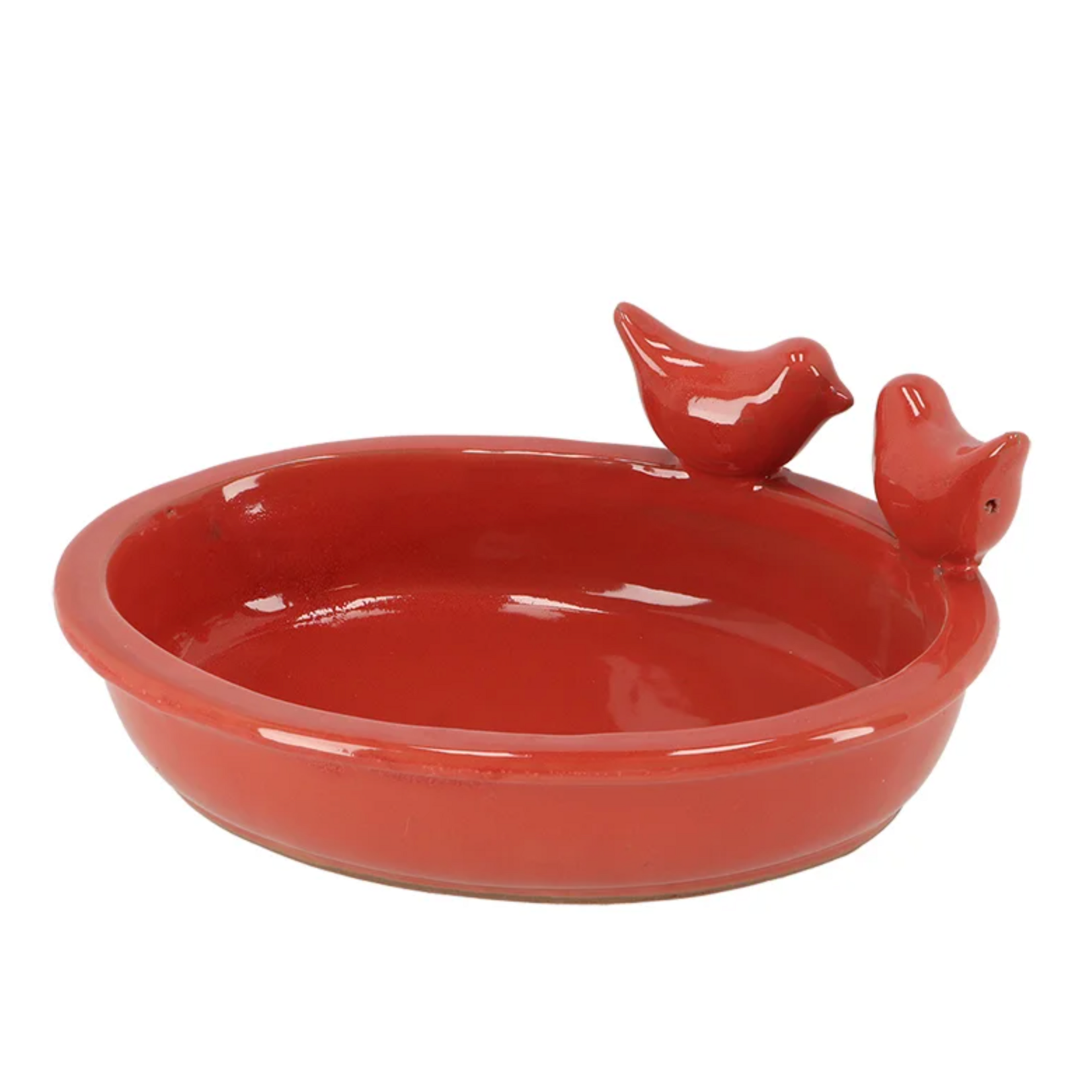 Bird Bath, Ceramic Round Red