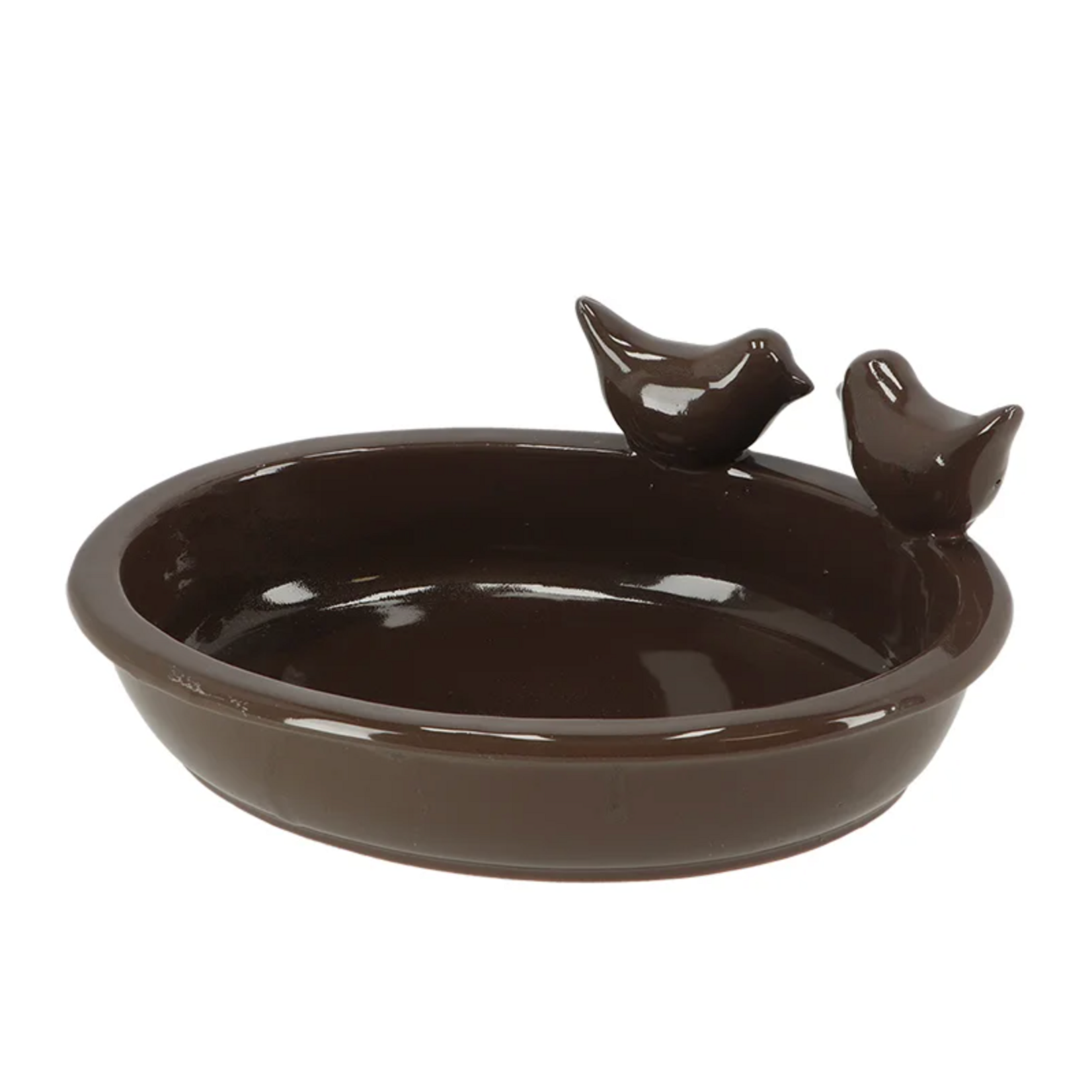 Bird Bath, Ceramic Round Brown