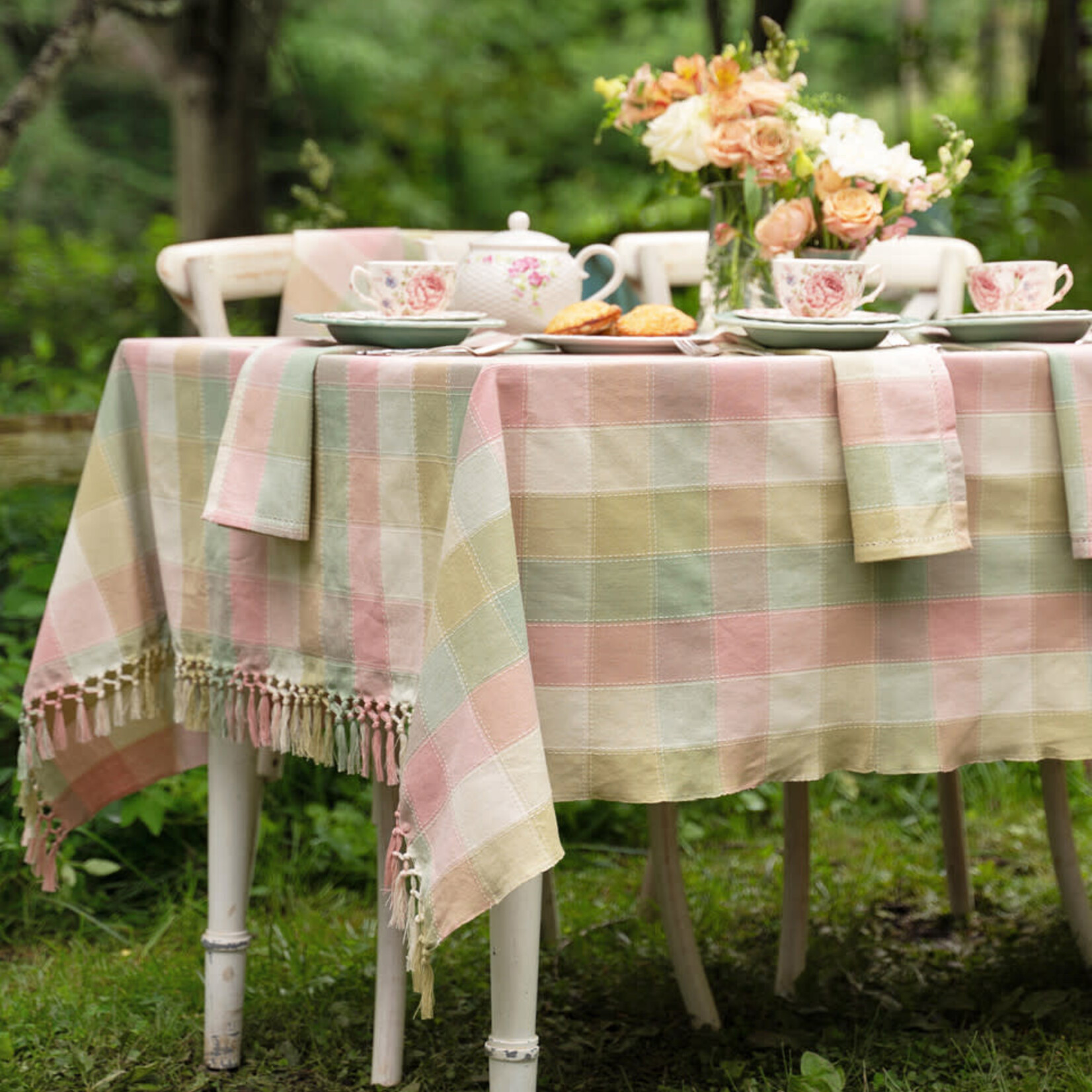 Tablecloth, Georgia Plaid Pink Sage 60x90 AC