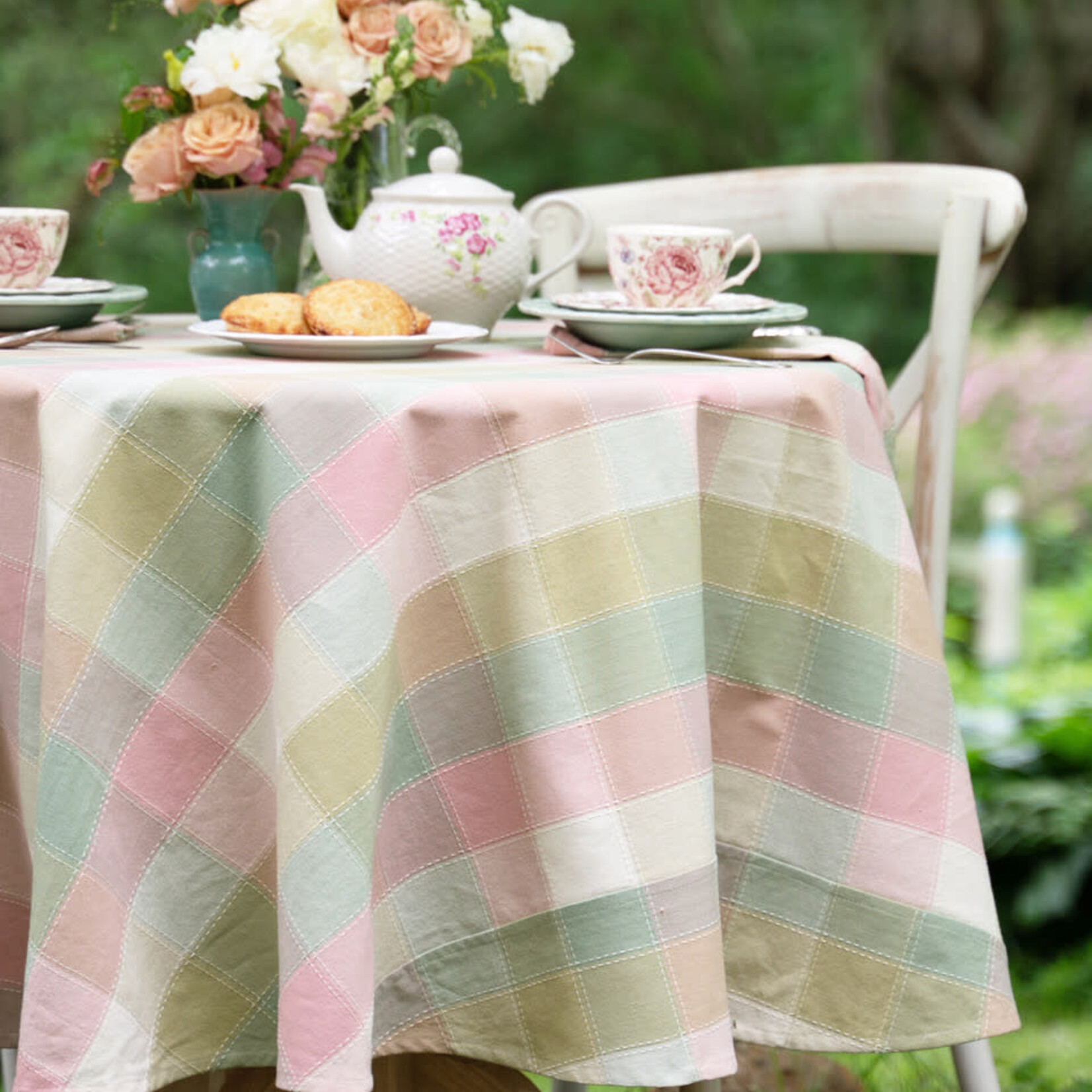 Tablecloth, Georgia Plaid Pink/Sage 70Rd AC