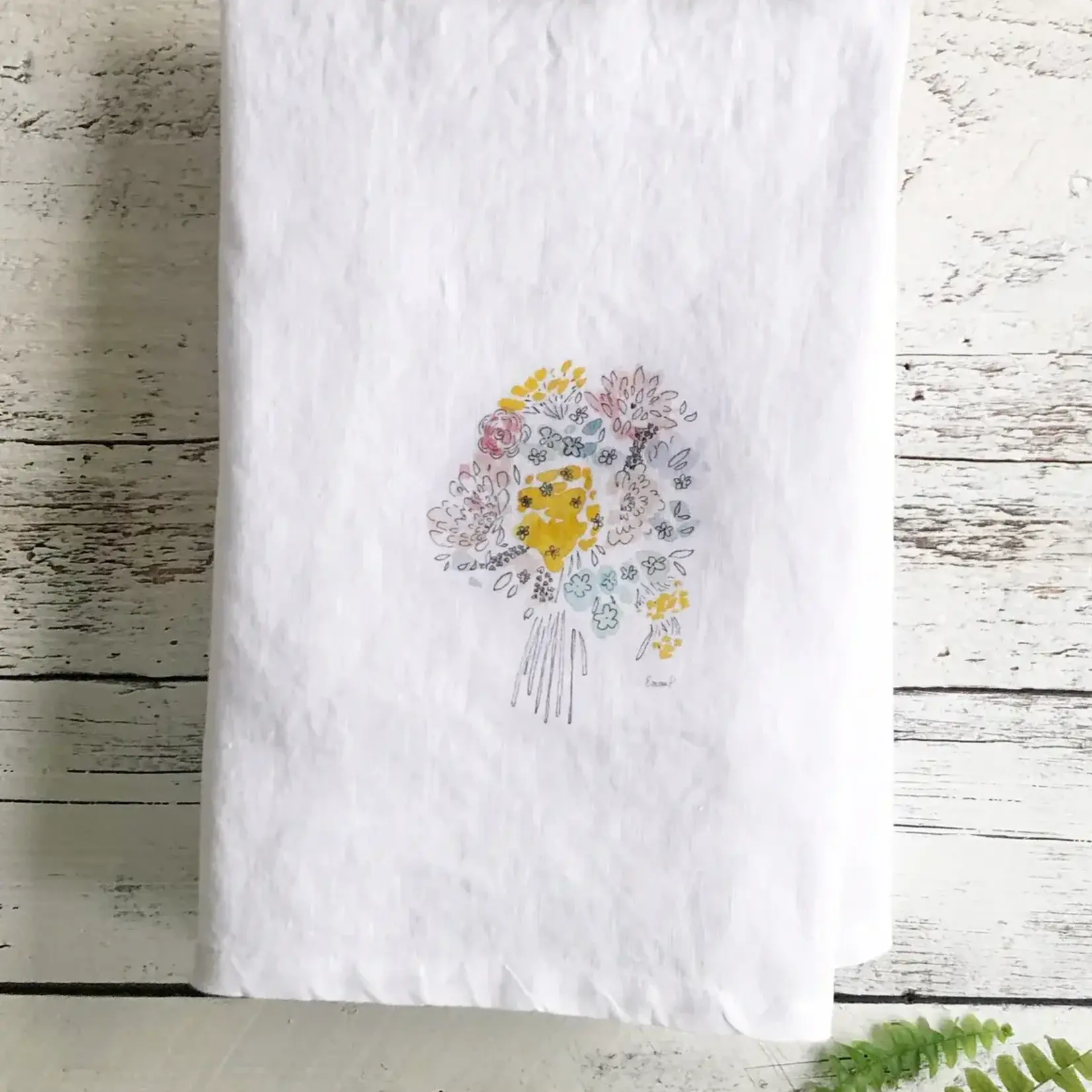 Tea Towel, Floral Doodle Bouquet French Linen 28 in