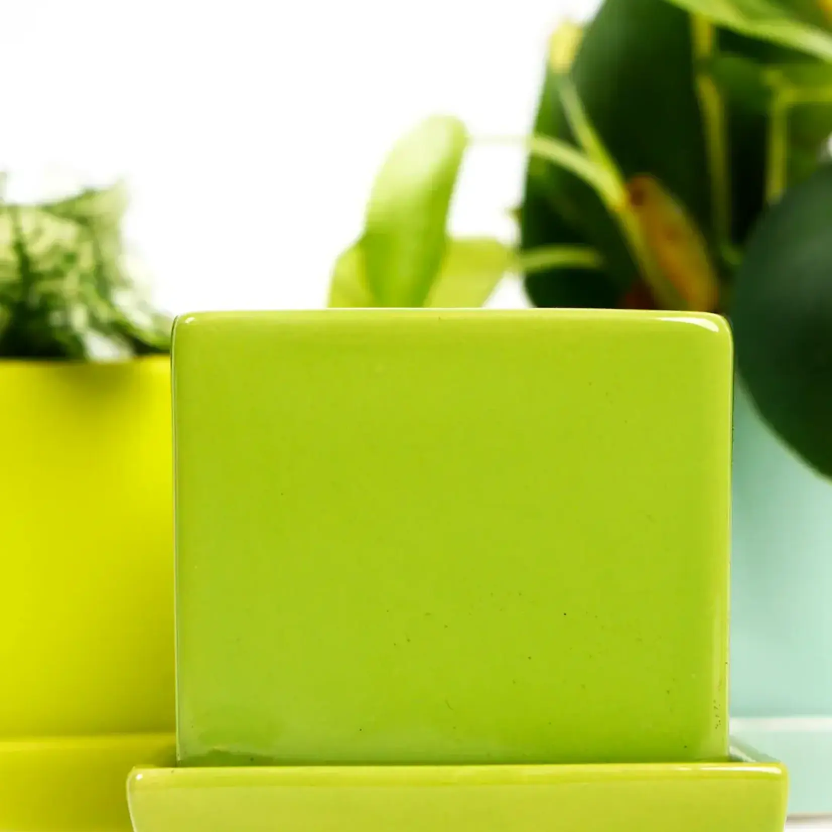 Pot, Cube w/s Green Sheen 3 in