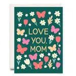 Card, Love You Mom Butterflies Green