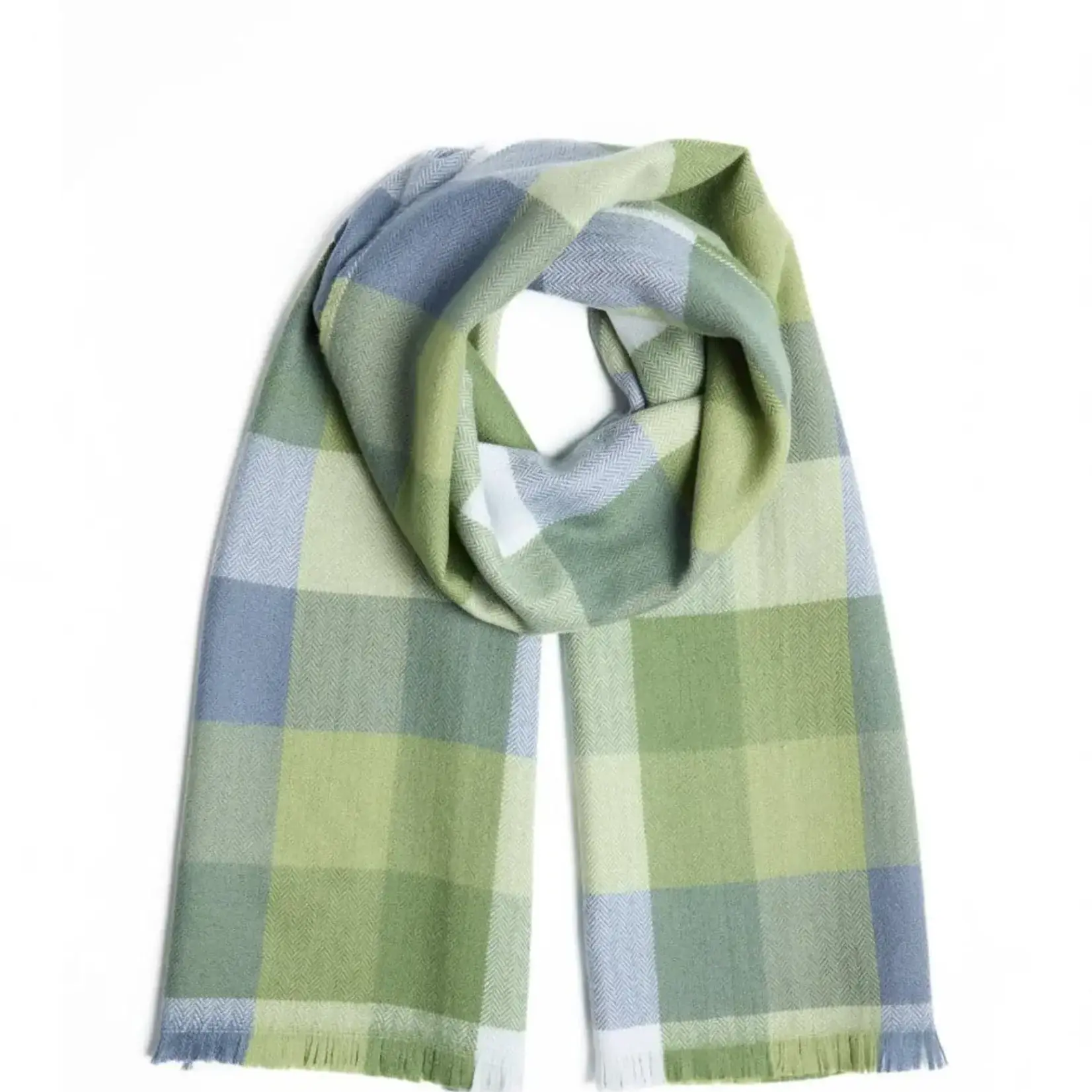 Scarf, Merino Wool Green/Blue Block Check