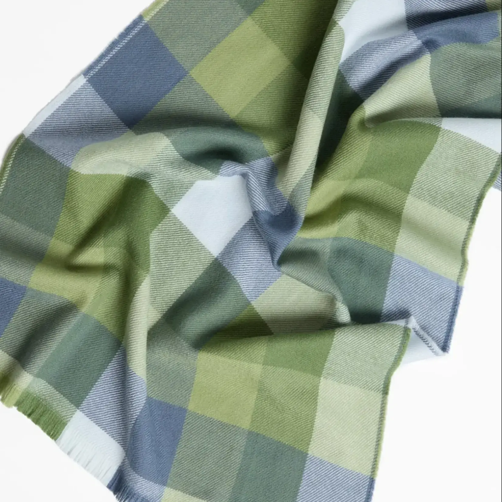Scarf, Merino Wool Green/Blue Block Check