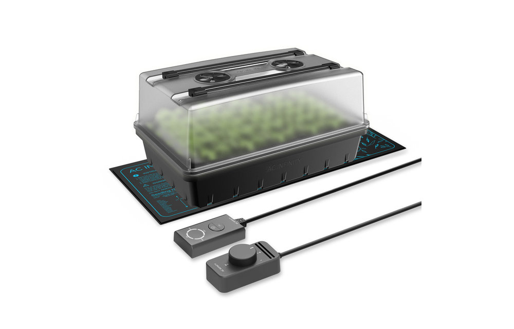 Humidity dome, germination kit with seedling mat, and light bars