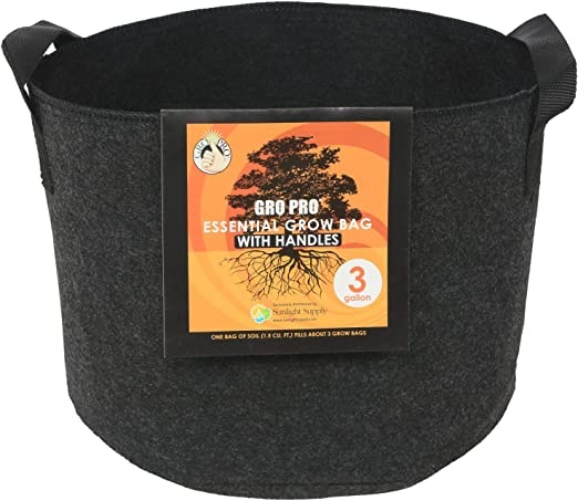 Gro pro 3 Gallon Fabric Black w/Handles