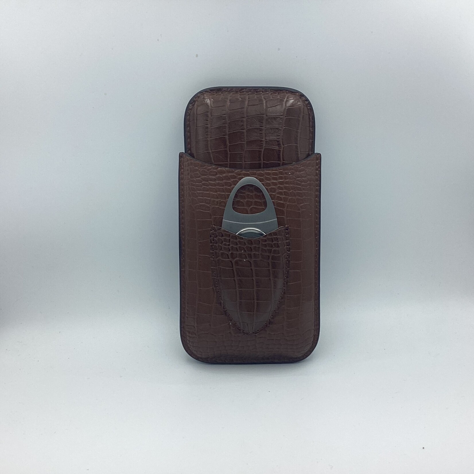 Just Cigars Alligator Style 3 Finger Cigar Case w/ Cutter Brown
