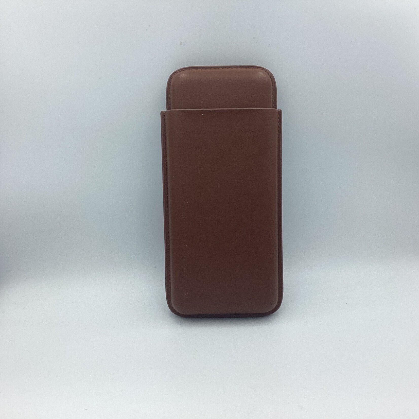 Just Cigars 3 Finger Brown Leather Cigar Case