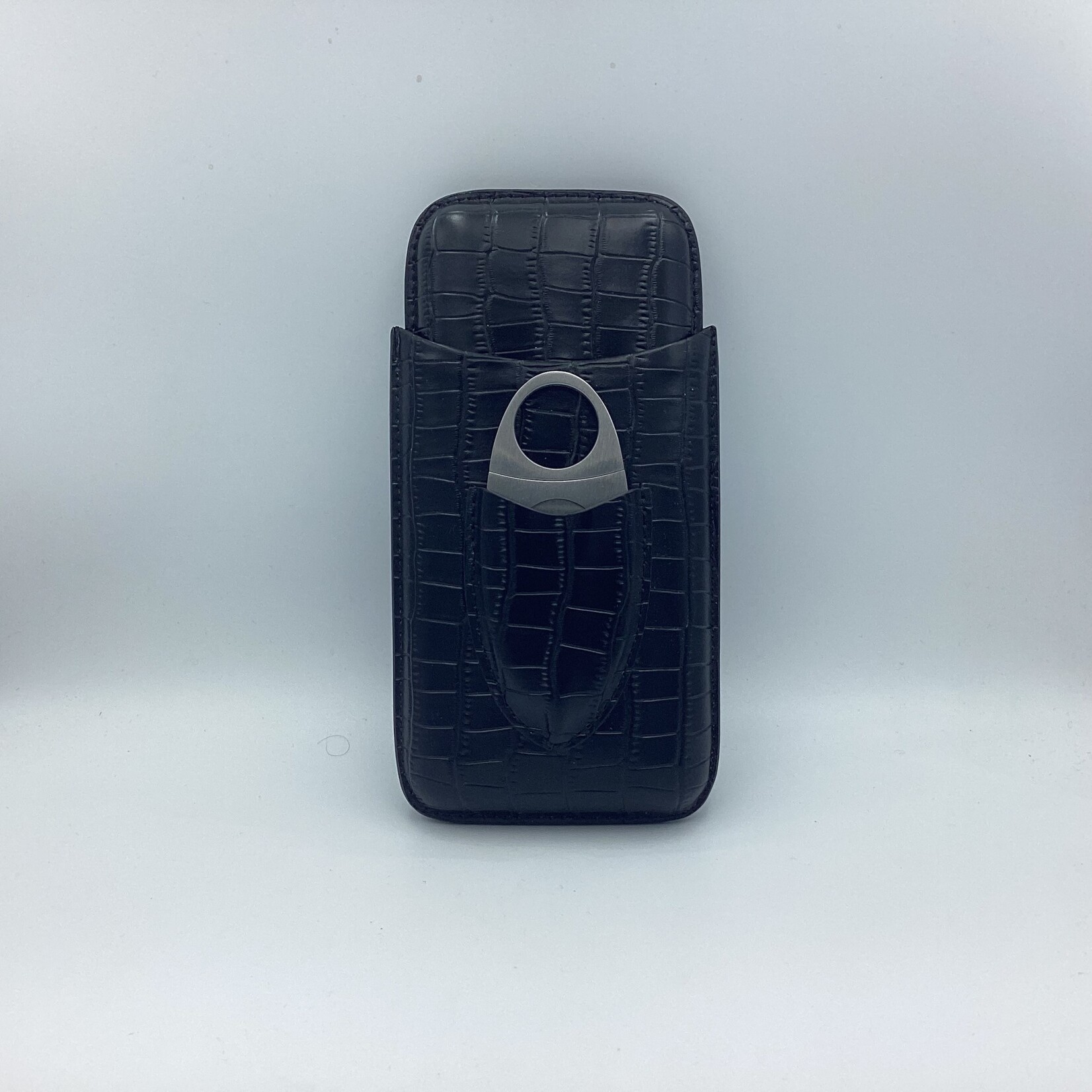 Just Cigars Alligator Style 3 Finger Cigar Case w/ Cutter Black