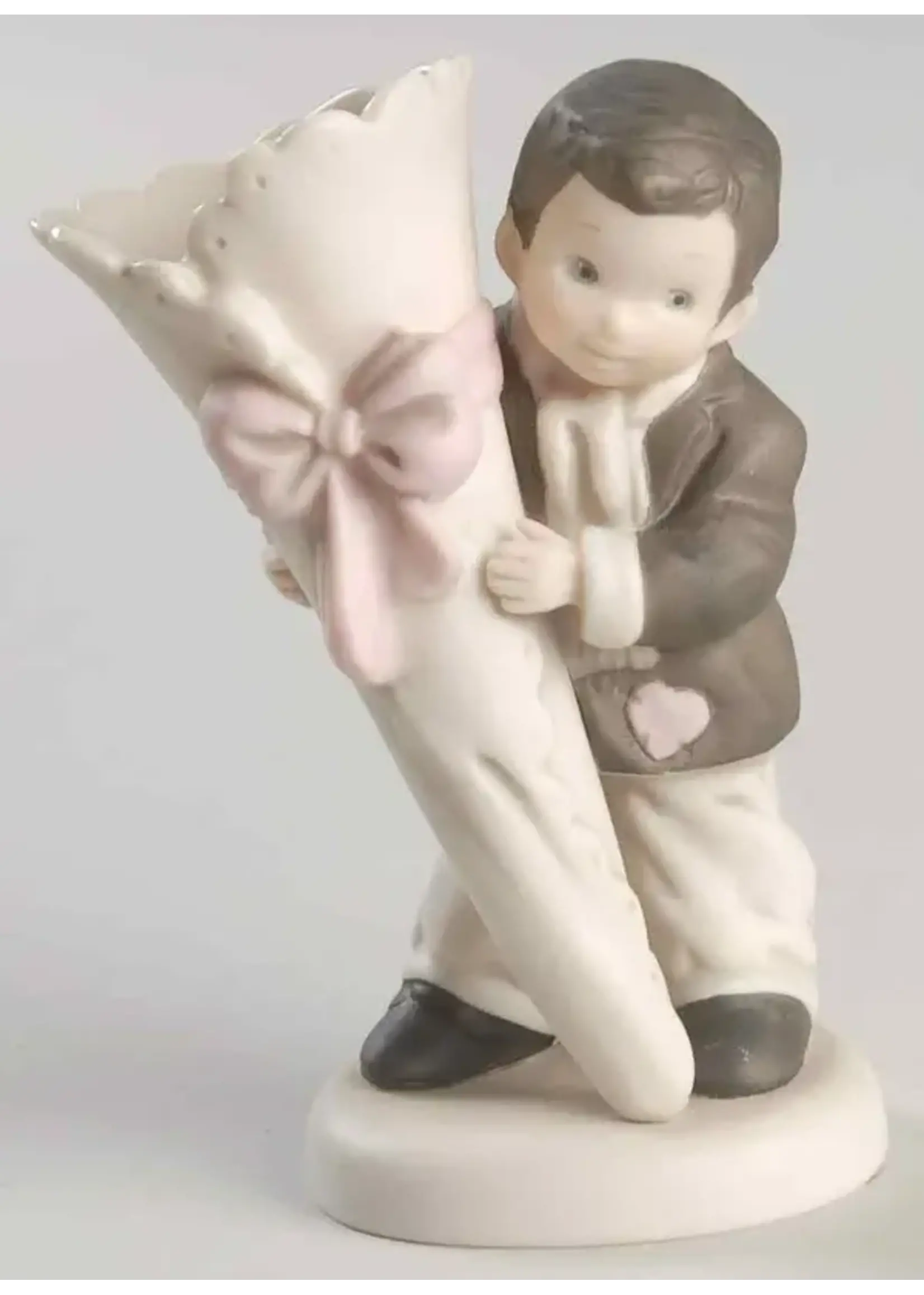 ENESCO PRETTY AS A PICTURE BOY WITH FLOWER VASE