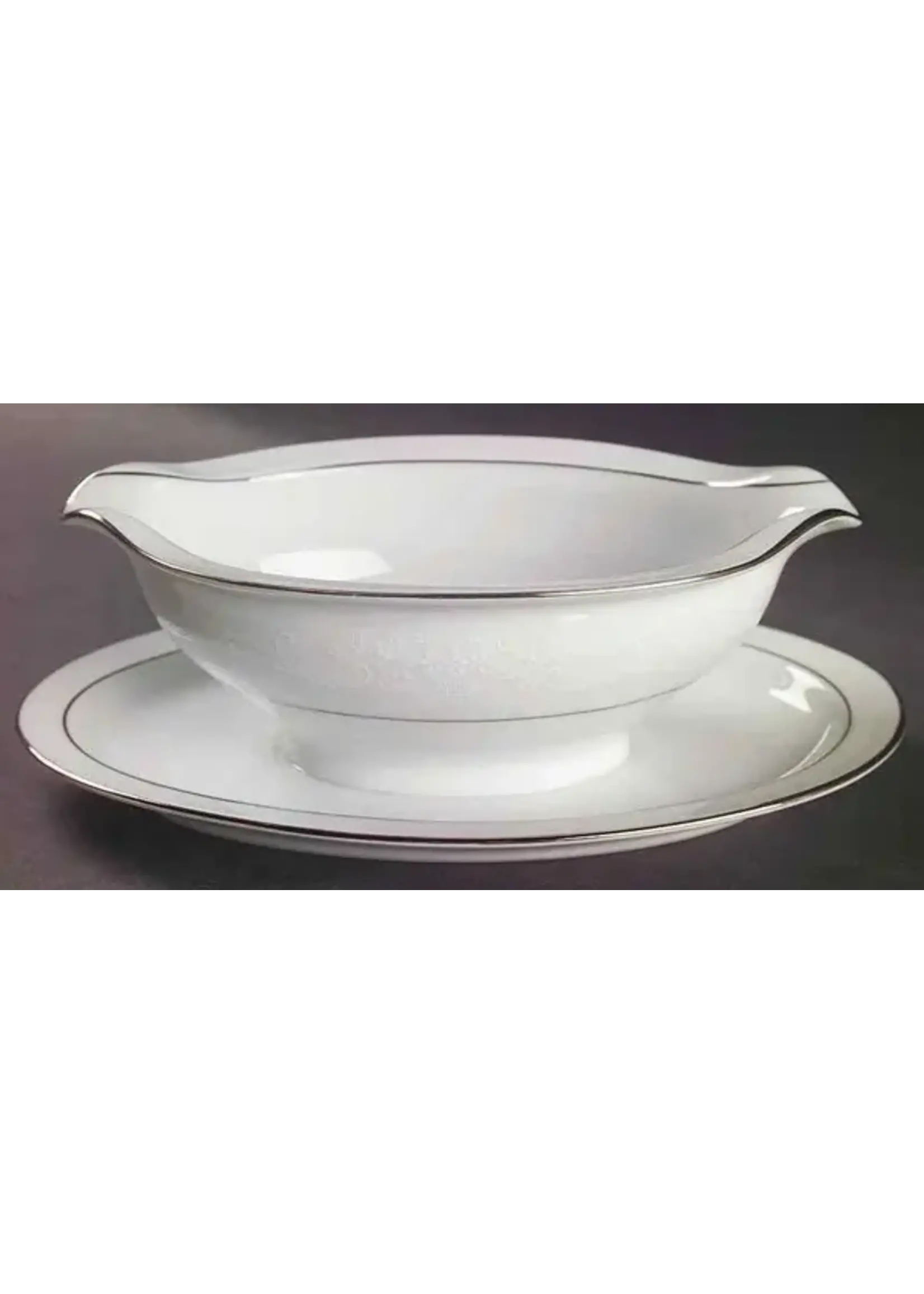 NORITAKE WHITEHALL GRAVY BOAT/ATTACHED UNDERPLATE (NO HANDLES)