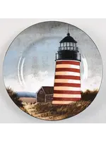 SAKURA BY THE SEA RED/WHITE STRIPE LIGHTHOUSE SALAD PLATE 8 1/4"