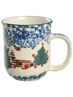 TIENSHAN CABIN IN THE SNOW MUG RED DOTS 3 7/8"