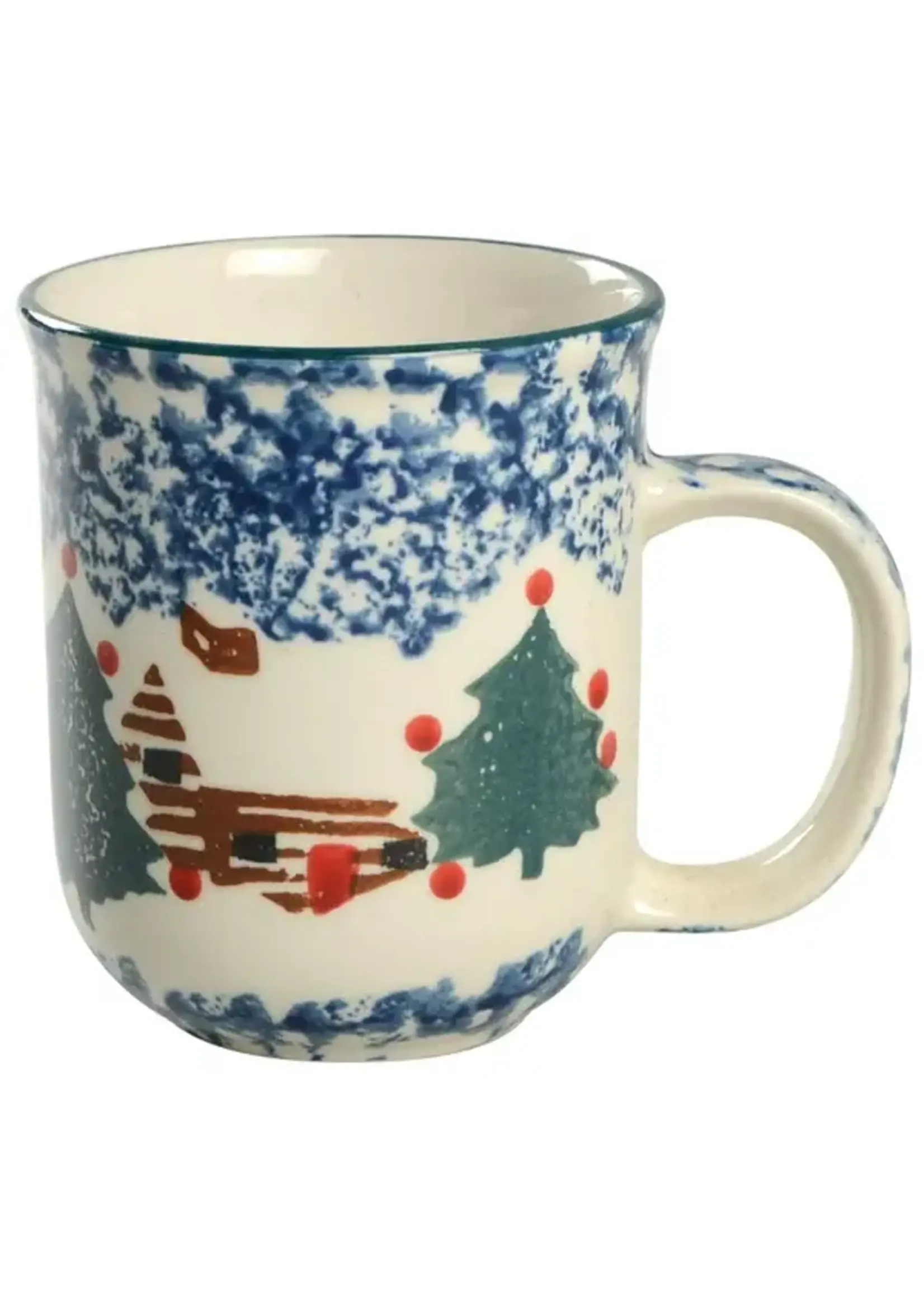 TIENSHAN CABIN IN THE SNOW MUG RED DOTS 3 7/8"