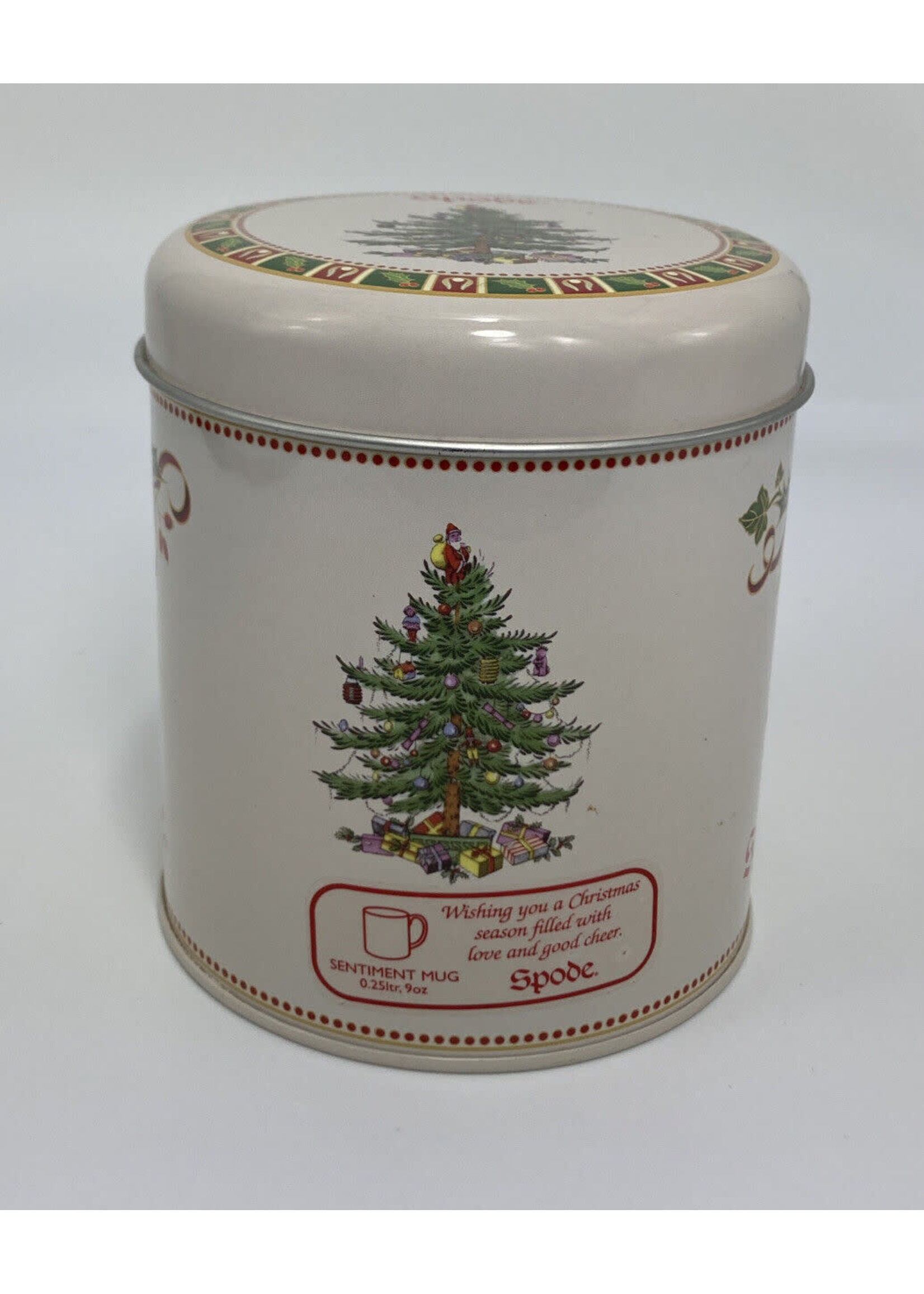 SPODE CHRISTMAS TREE GREEN TRIM SENTIMENT TIN