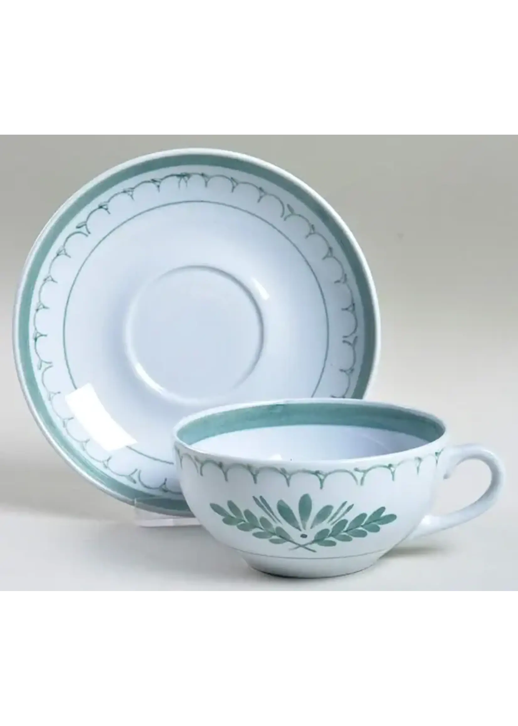 ARABIA OF FINLAND GREEN THISTLE CUP & SAUCER 2"