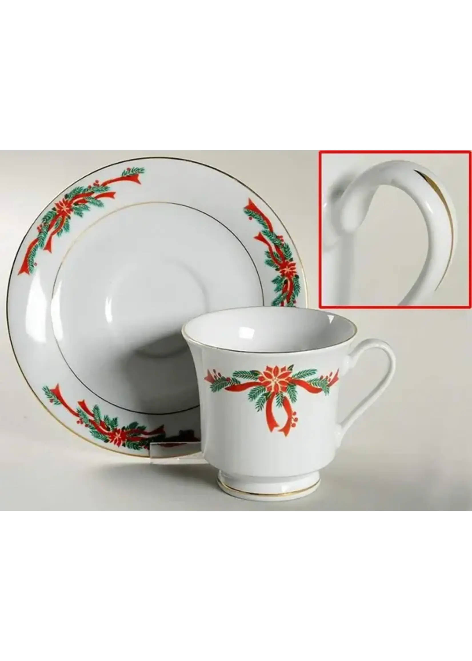 FINE CHINA OF CHINA POINSETTIA & RIBBON CUP & SAUCER 3"