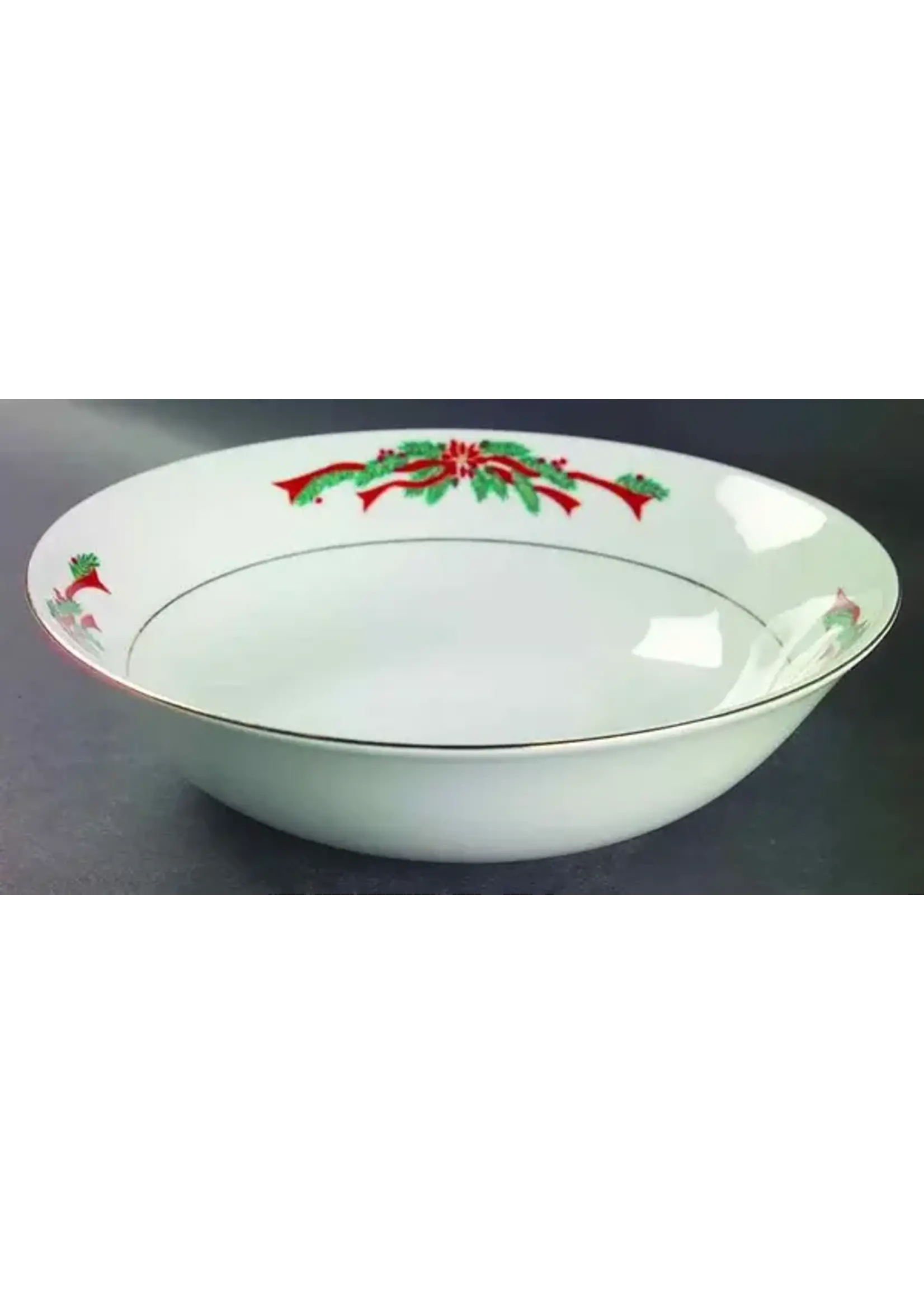 FINE CHINA OF CHINA POINSETTIA & RIBBONS ROUND VEGETABLE 9 1/2"