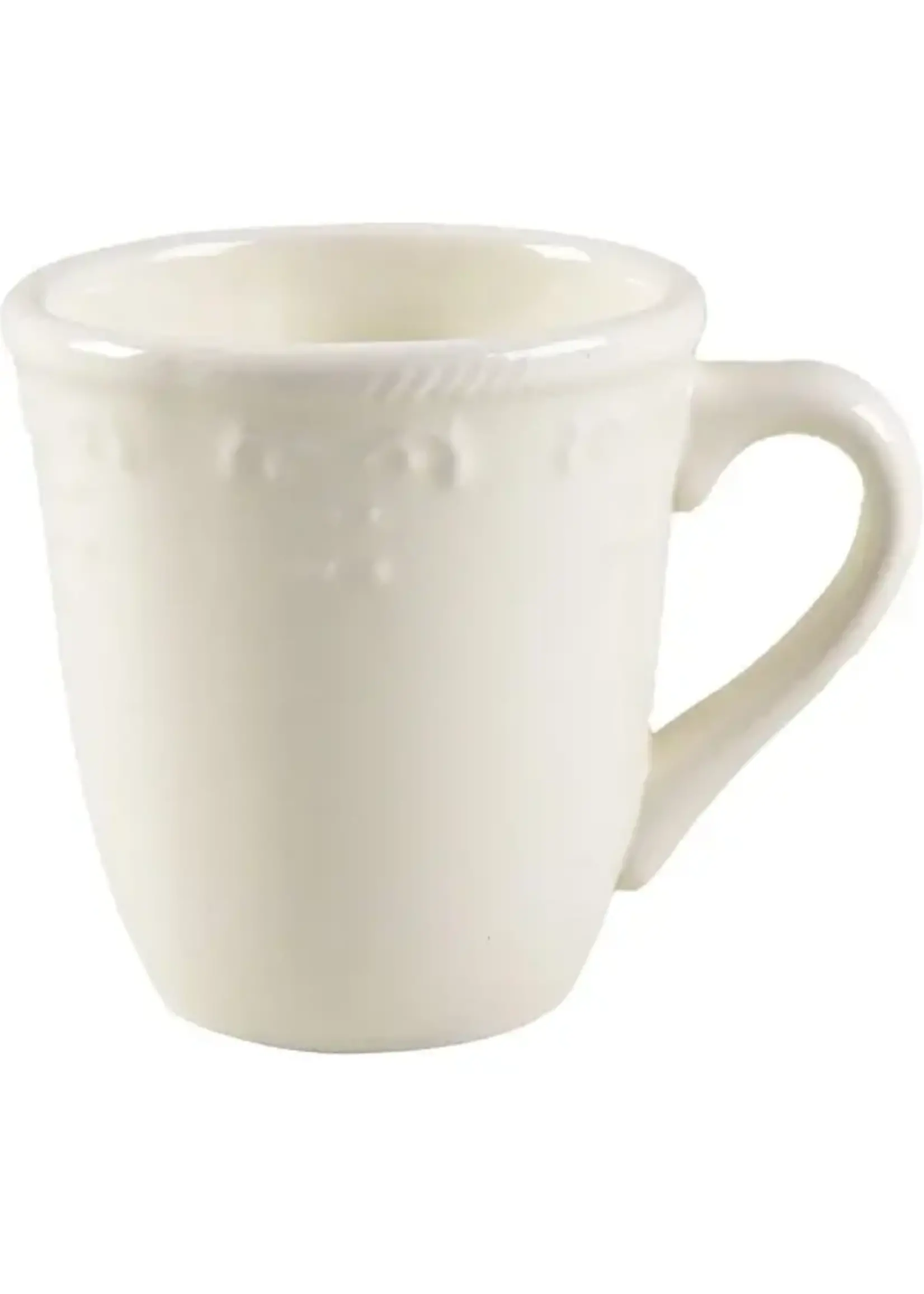 BETTER HOMES & GARDEN IVORY SCROLL MUG  4"