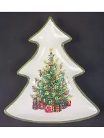 HOLIDAY CELEBRATIONS SMALL TREE SHAPED DISH GREEN TRIM 7 7/8