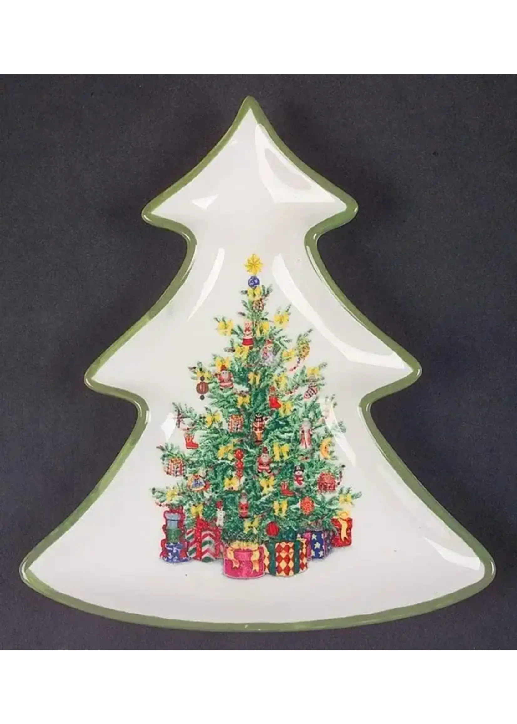 CHRISTOPHER RADKO HOLIDAY CELEBRATIONS SMALL TREE SHAPED DISH GREEN TRIM 7 7/8