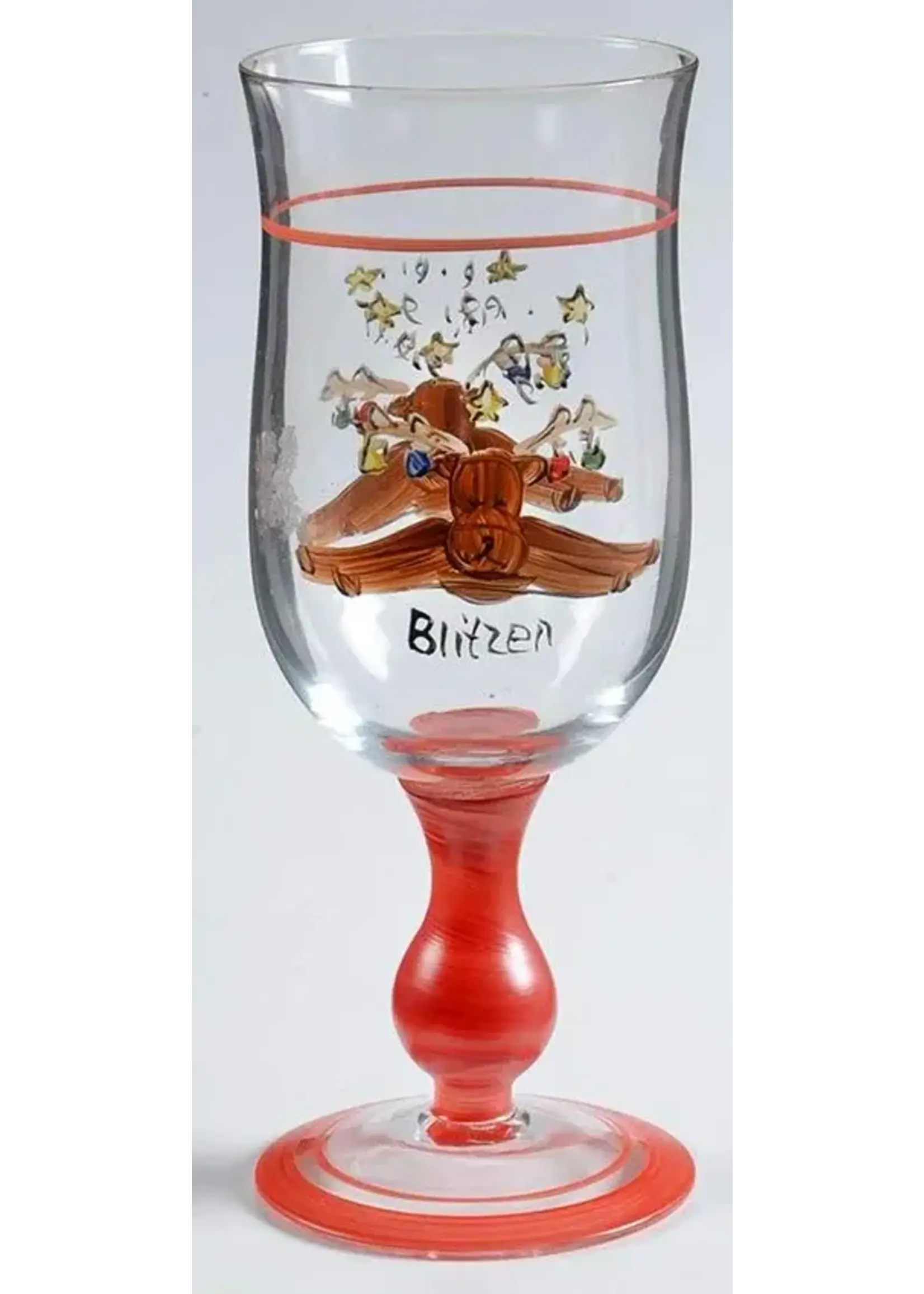 RAINBOW MOUNTAIN SANTA'S REINDEER BLITZEN 12oz WINE/GOBLET GLASS