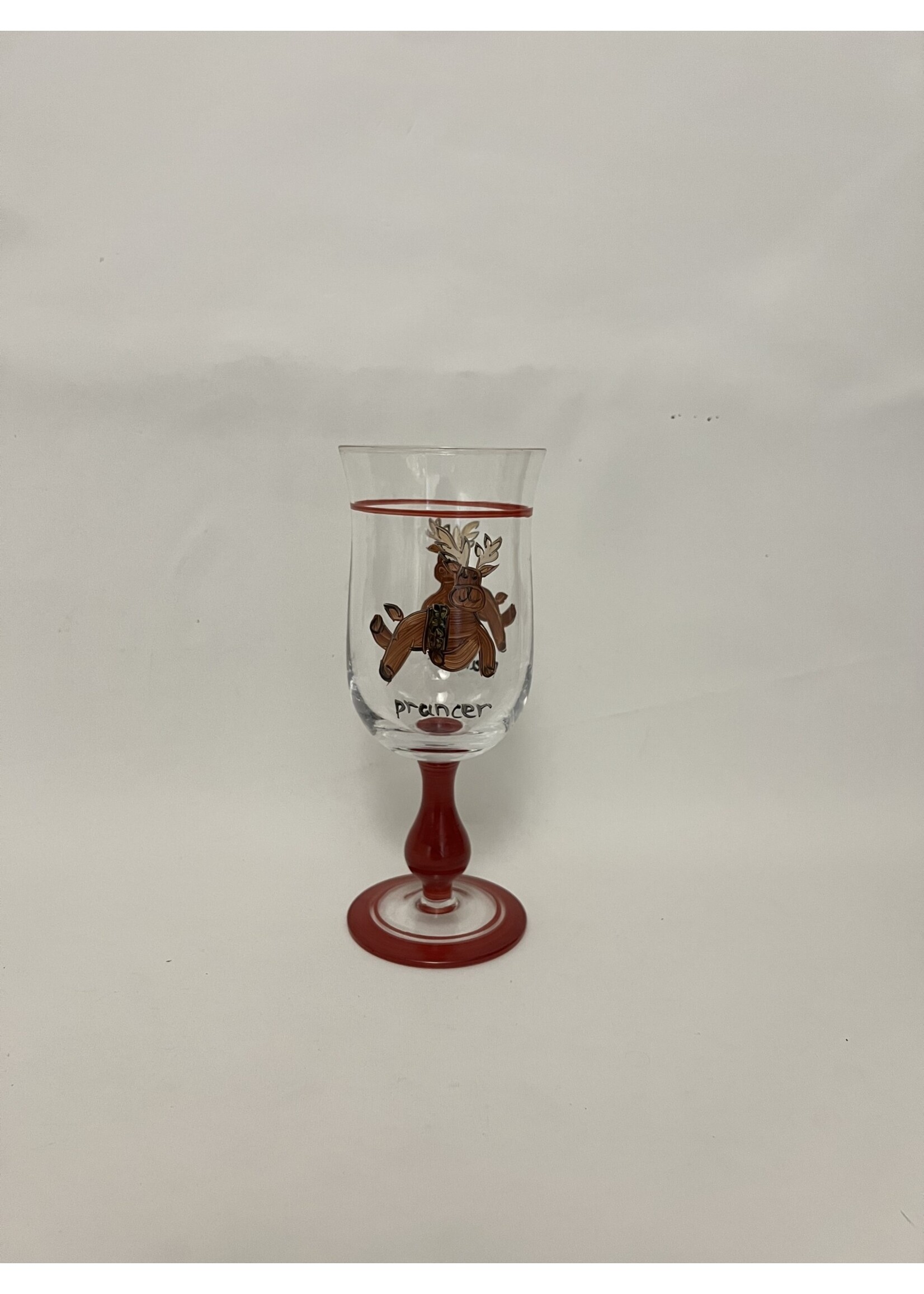 RAINBOW REINDEER SANTA'S REINDEER WINE GLASS 7 3/4" PRANCER