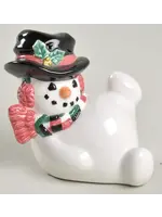 TOP HAT SNOWMAN FIGURINE SITTING