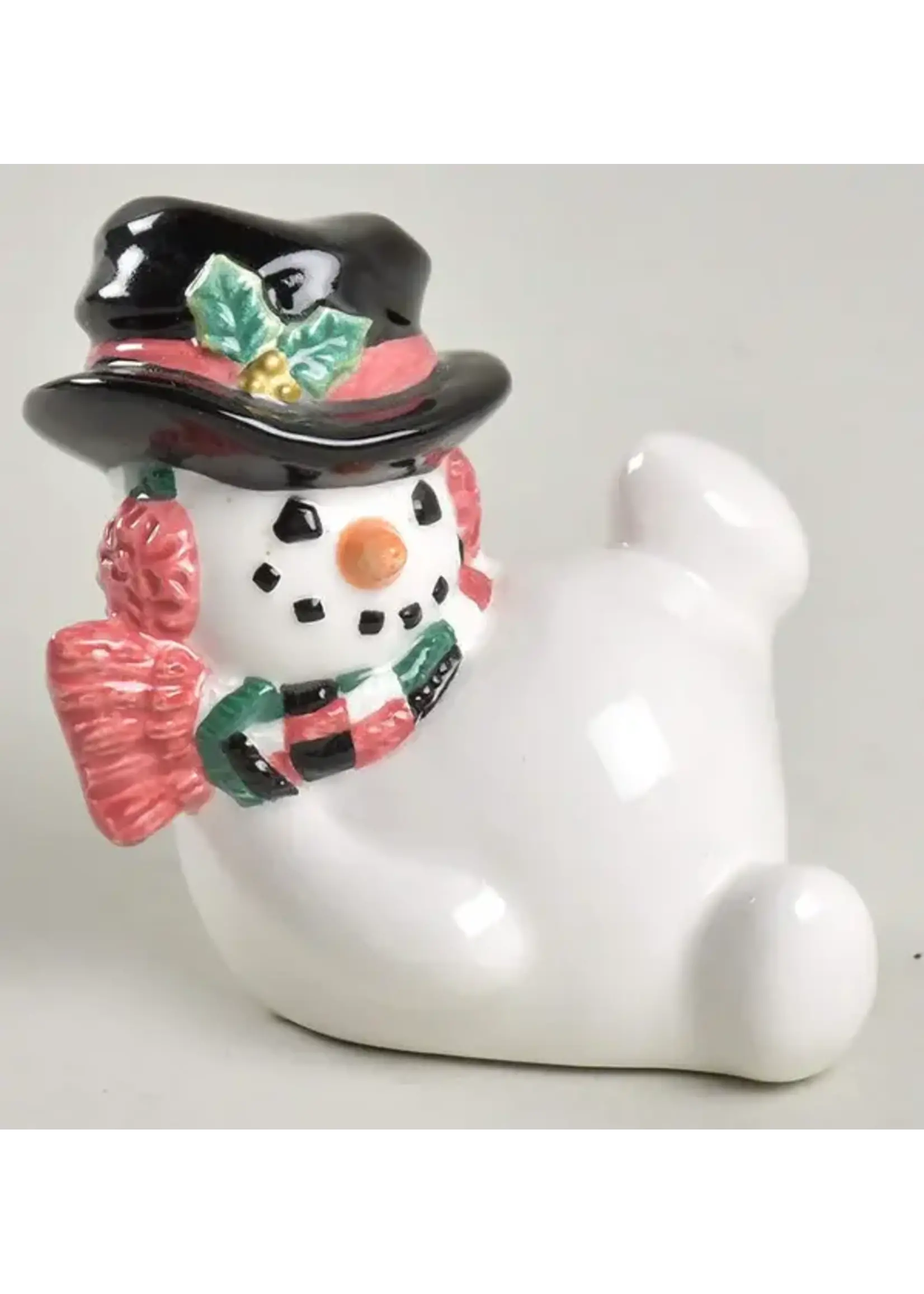 FITZ & FLOYD TOP HAT SNOWMAN FIGURINE SITTING