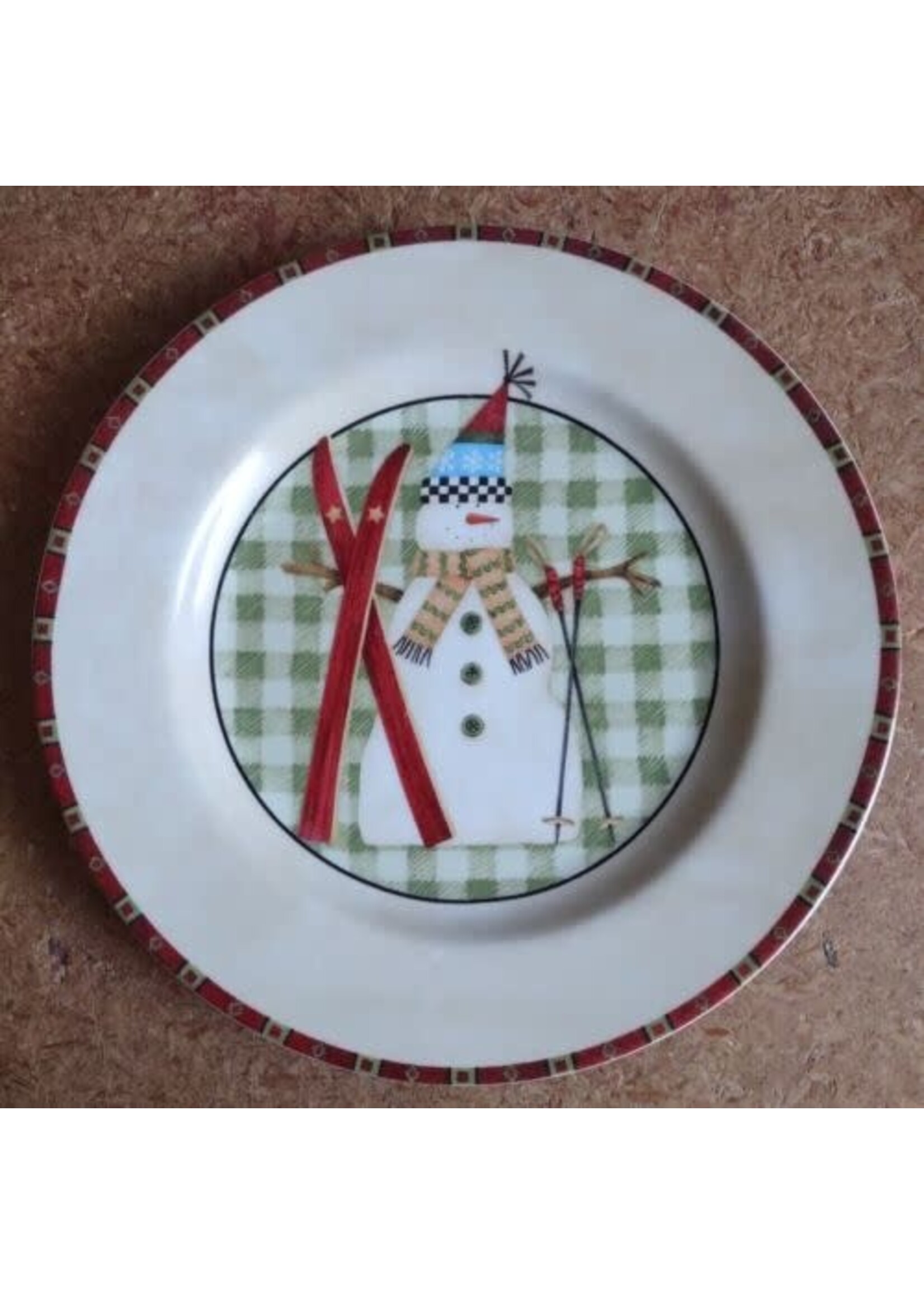 DEBBIE MUMM NORTH COUNTRY SNOWMEN SALAD/ DESSERT PLATE 8 1/4" SKI