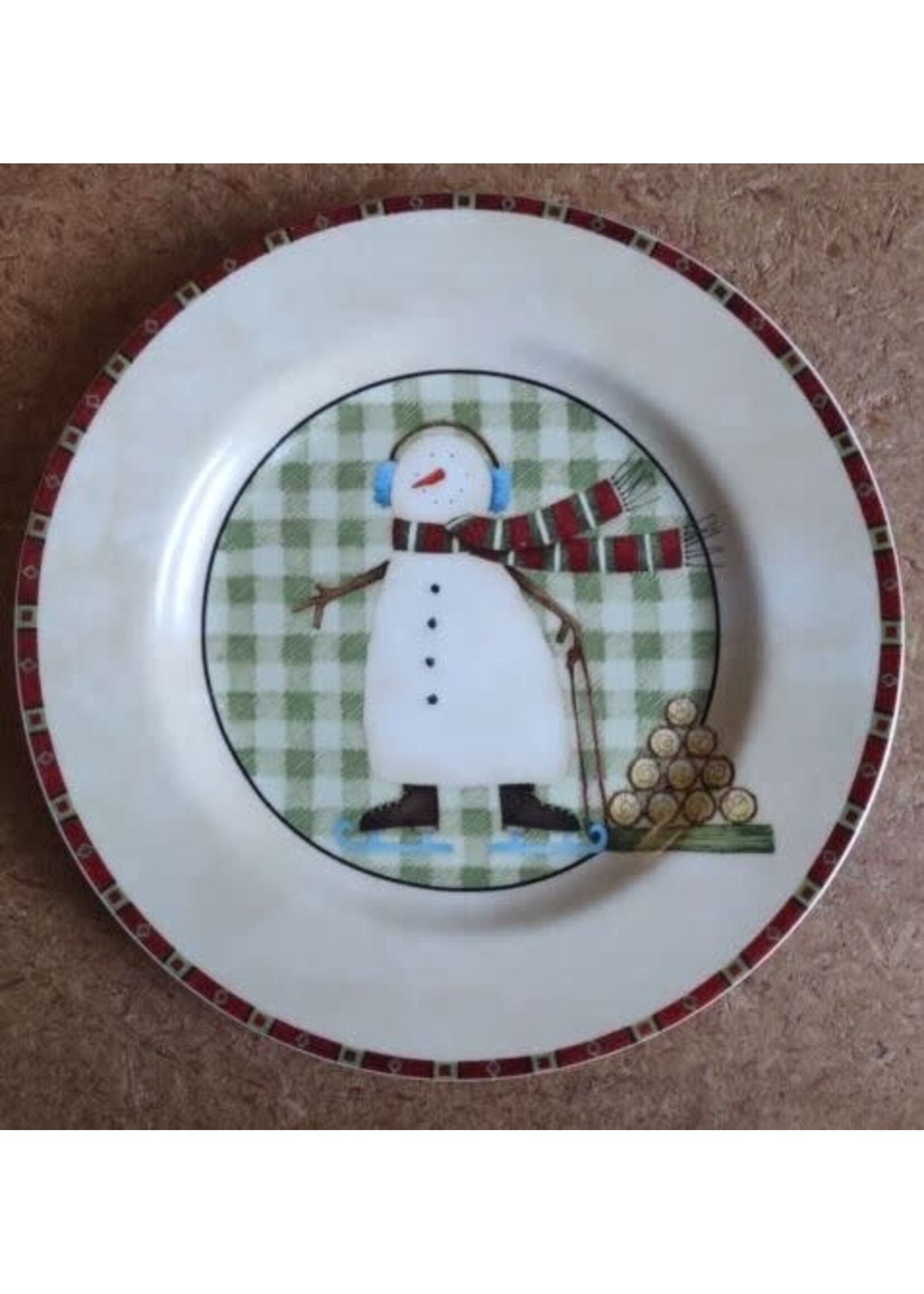 DEBBIE MUMM NORTH COUNTRY SNOWMEN SALAD/ DESSERT PLATE 8 1/4" SKATES