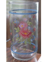 LIBBEY GLASS COMPANY BLUE BANDS RED FLOWER TUMBLER 5 3/4" LRS272