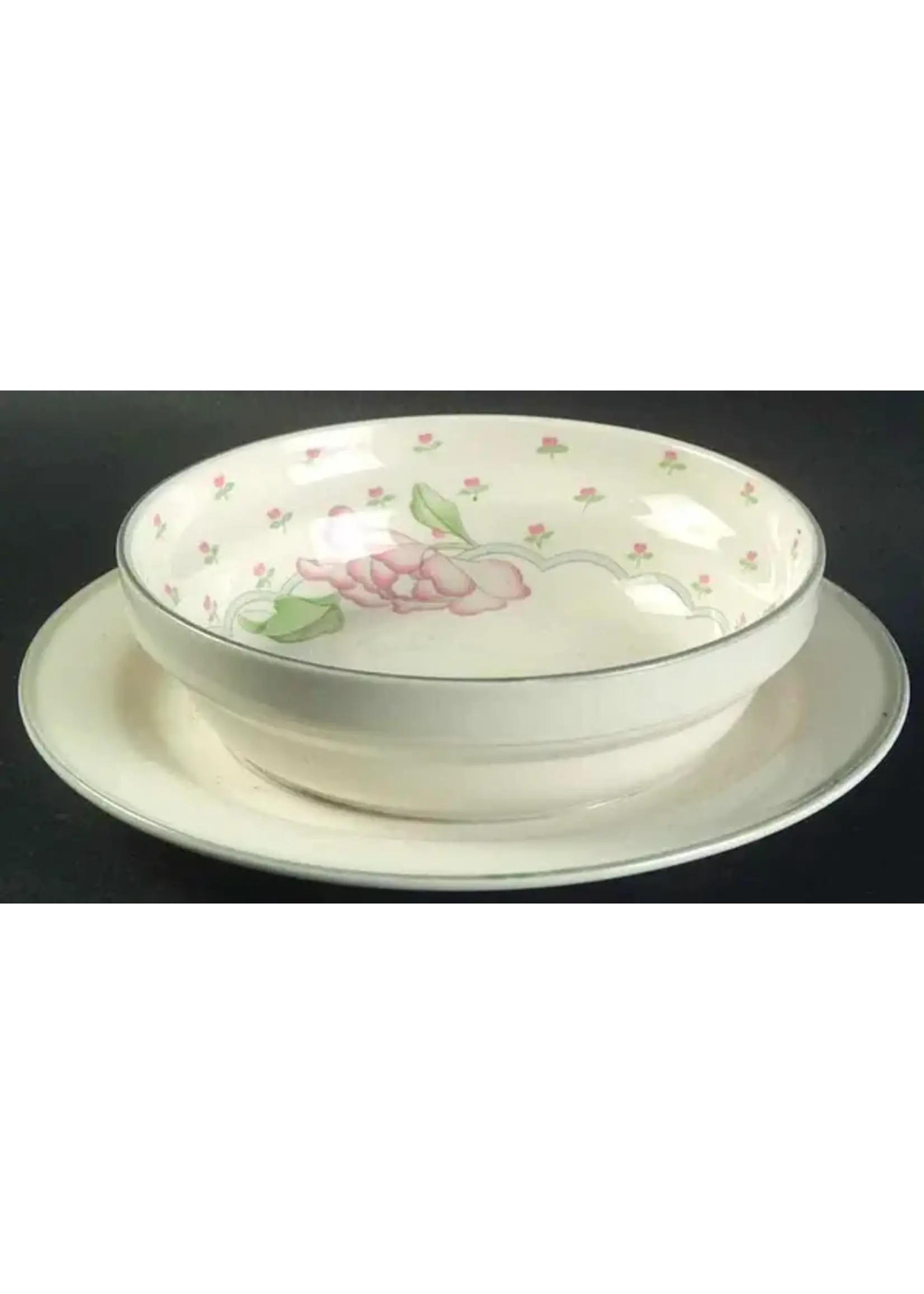 SANGO ROSE CHINTZ GRAVY BOAT/ATTACHED UNDERPLATE 7 7/8"