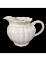 WHITE RIBBED CREAMER WITH LACE RIM 3 1/2"