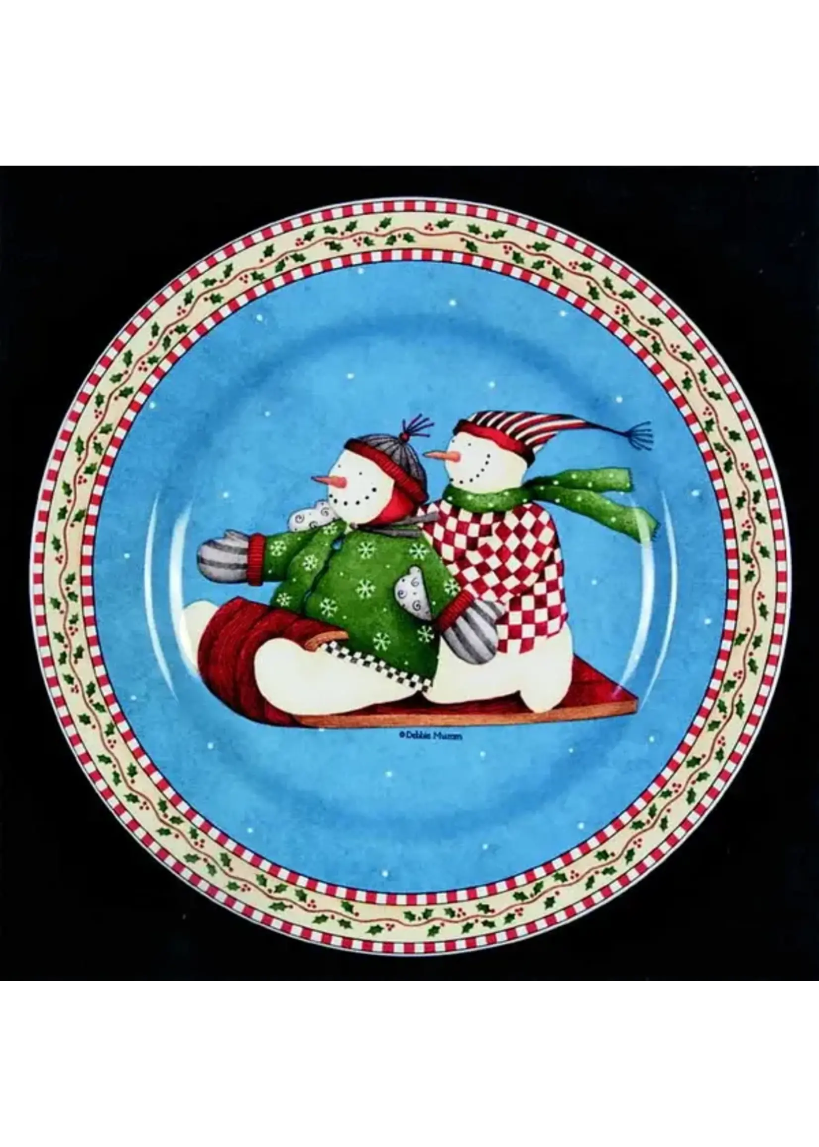 SAKURA JOLLY SNOWMAN SALAD PLATE-SLED 8 1/4'