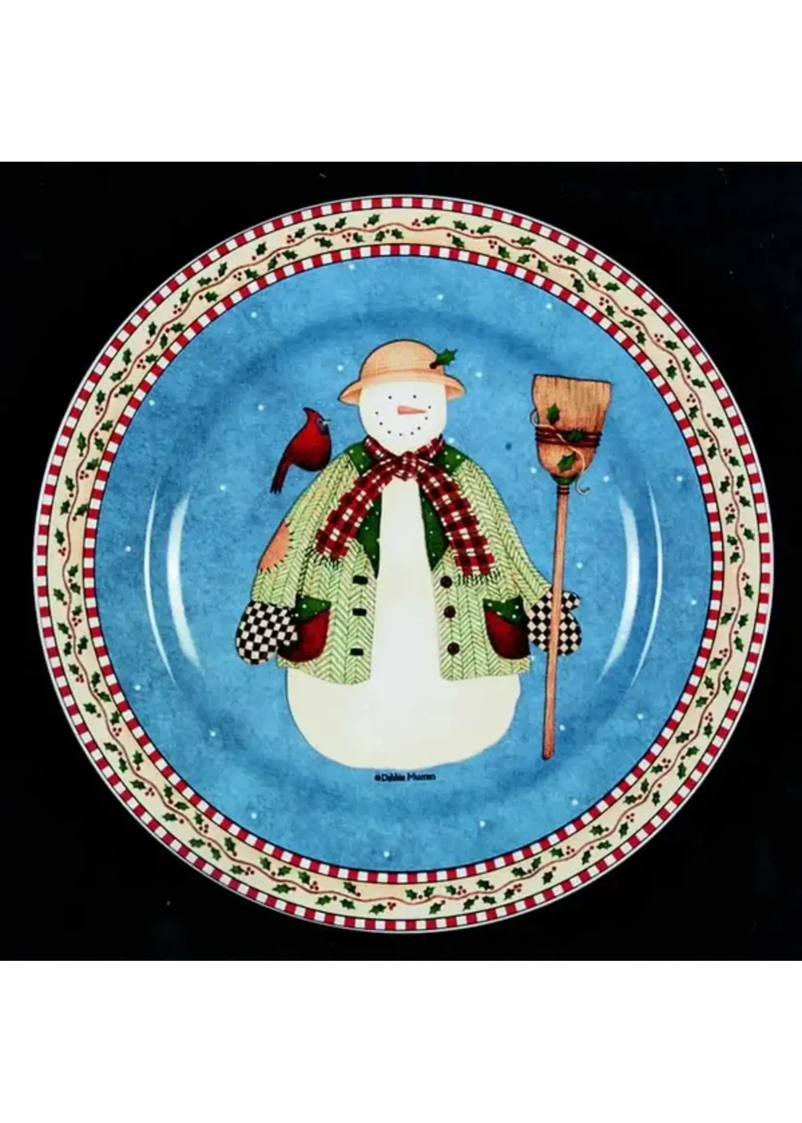 SAKURA JOLLY SNOWMAN SALAD PLATE-BROOM 8 1/4'