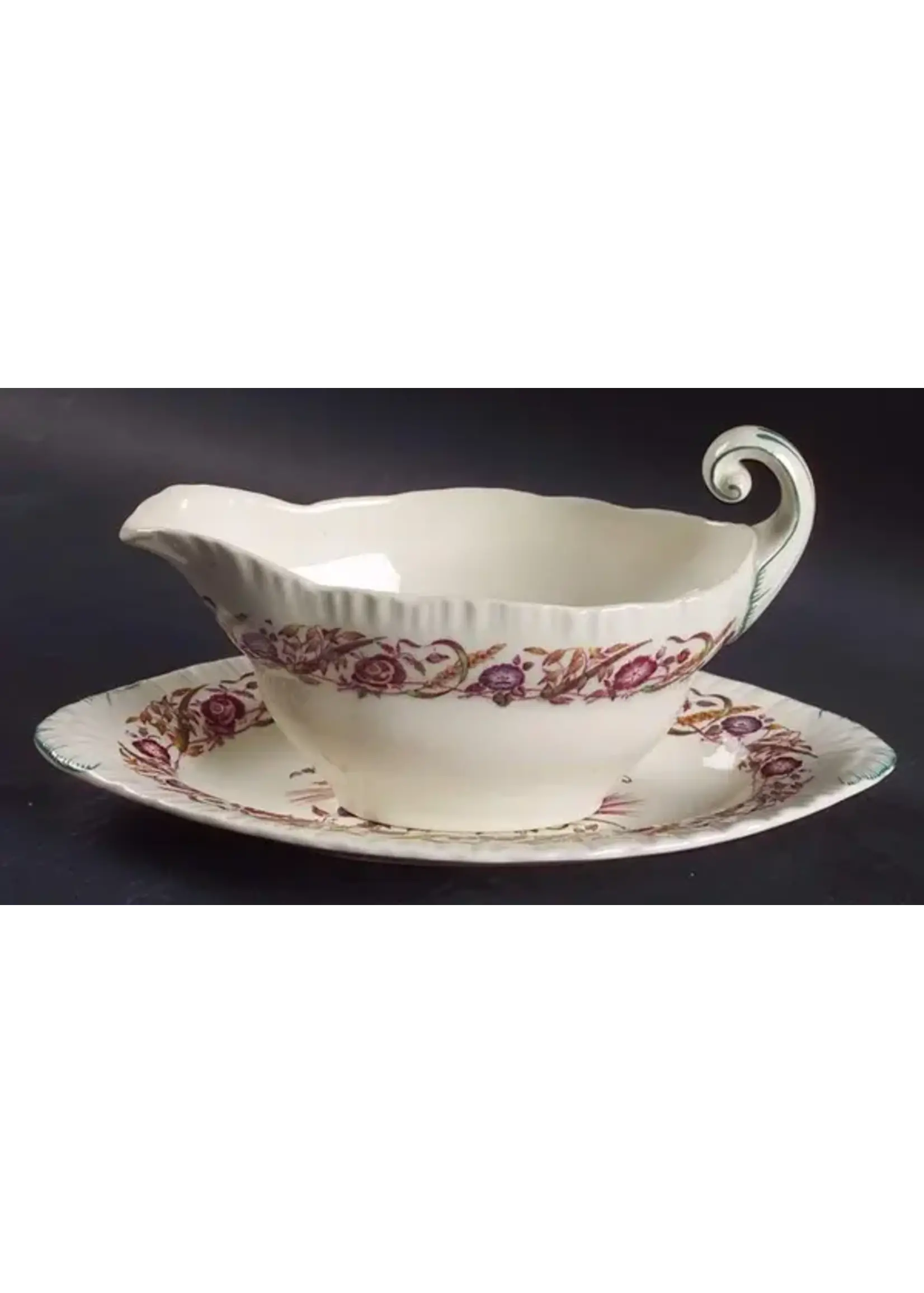 WEDGWOOD CORNFLOWER GRAVY BOAT W/ ATTACHED UNDERPLATE