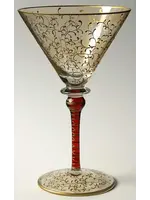 RUBY GOLD SCROLL MARTINI GLASS  7 7/8"