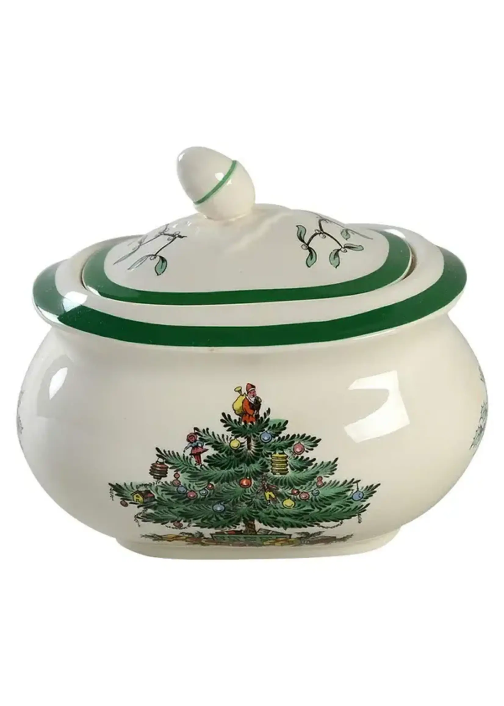 SPODE CHRISTMA TREE GREEN TRIM SUGAR BOWL