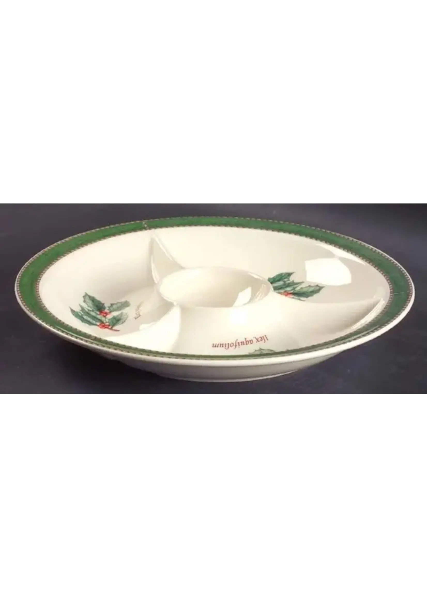 WEDGWOOD WEDGWOOD SARA'S GARDEN CHRISTMAS GREEN HORS' D'OEUVRE TRAY 11 1/4"