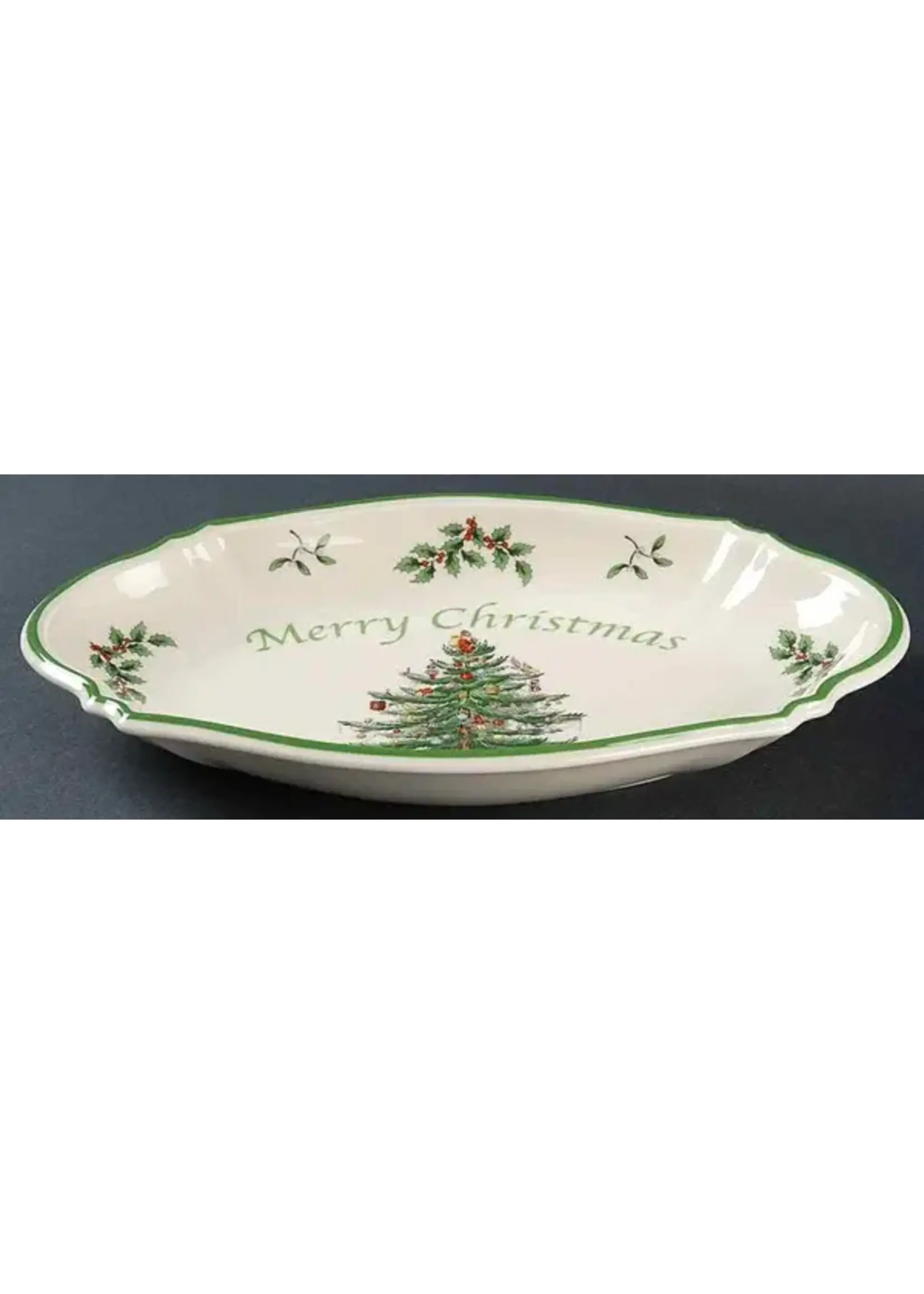 SPODE CHRISTMAS TREE GREEN TRIM CANDY DISH