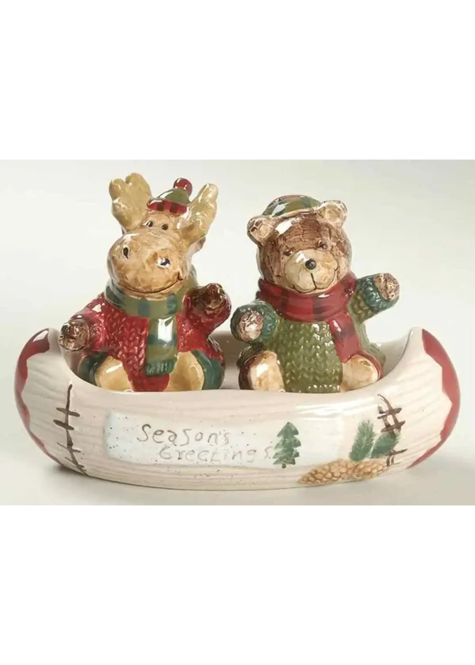 ST NICHOLAS SQUARE HEARTLAND FIGURAL SALT & PEPPER MOOSE-BEAR-CANOE